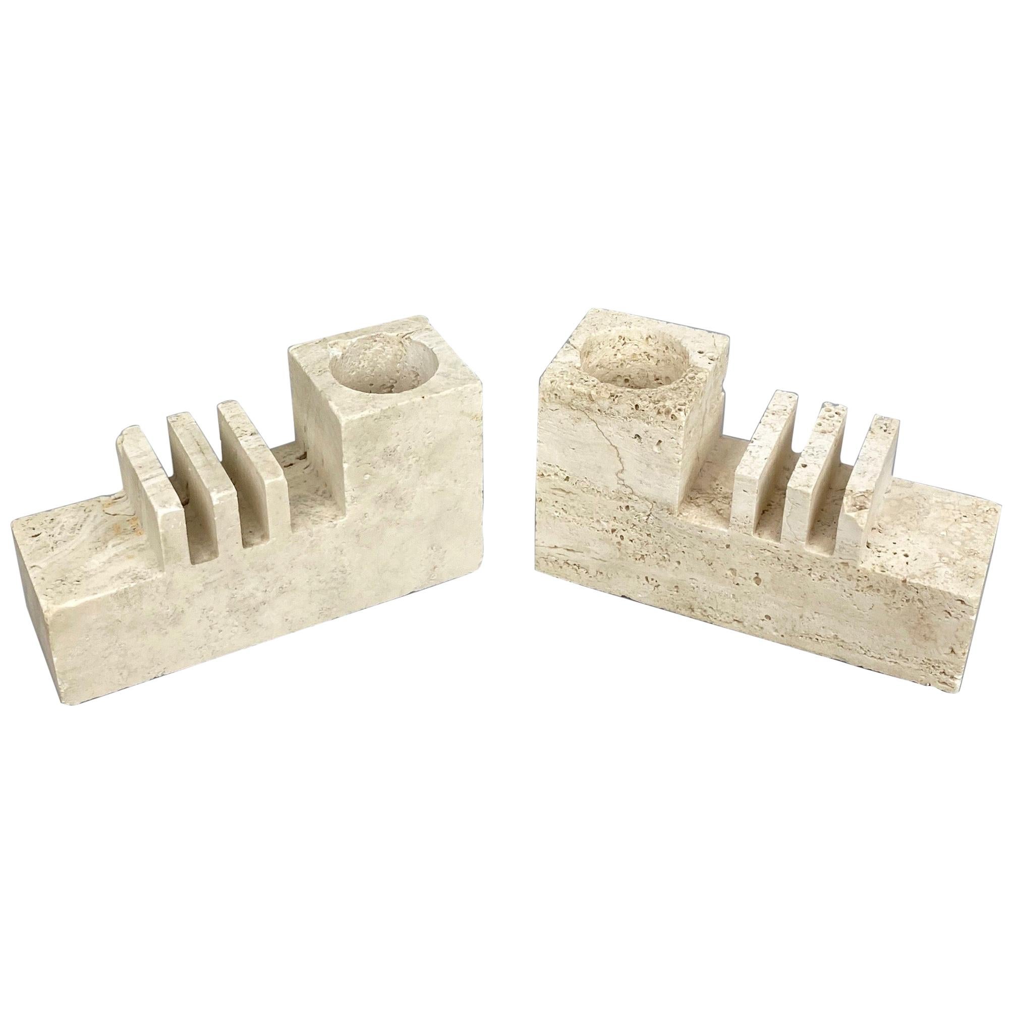 Pair of Travertine Letter and Pen Holder by Fratelli Mannelli, Italy, 1970s