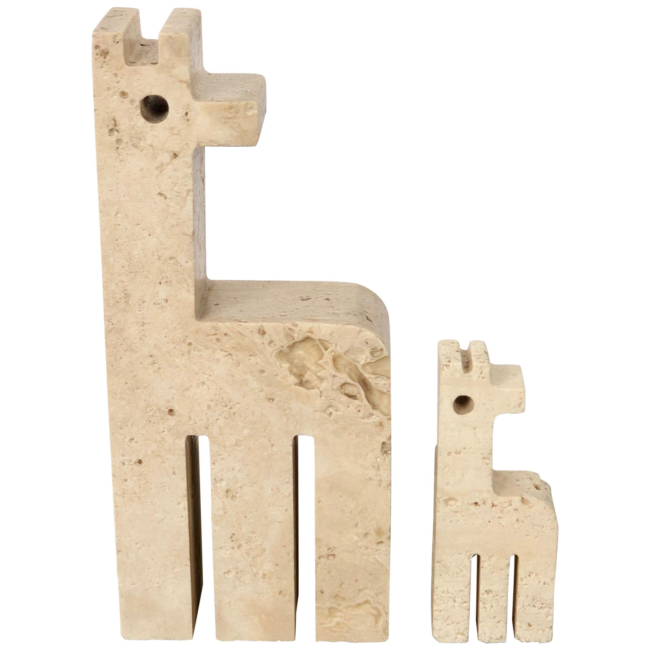 Pair of Travertine Marble Paperweight Giraffe by Fratelli Mannelli, Italy, 1970s