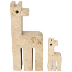 Vintage Pair of Travertine Marble Paperweight Giraffe by Fratelli Mannelli, Italy, 1970s