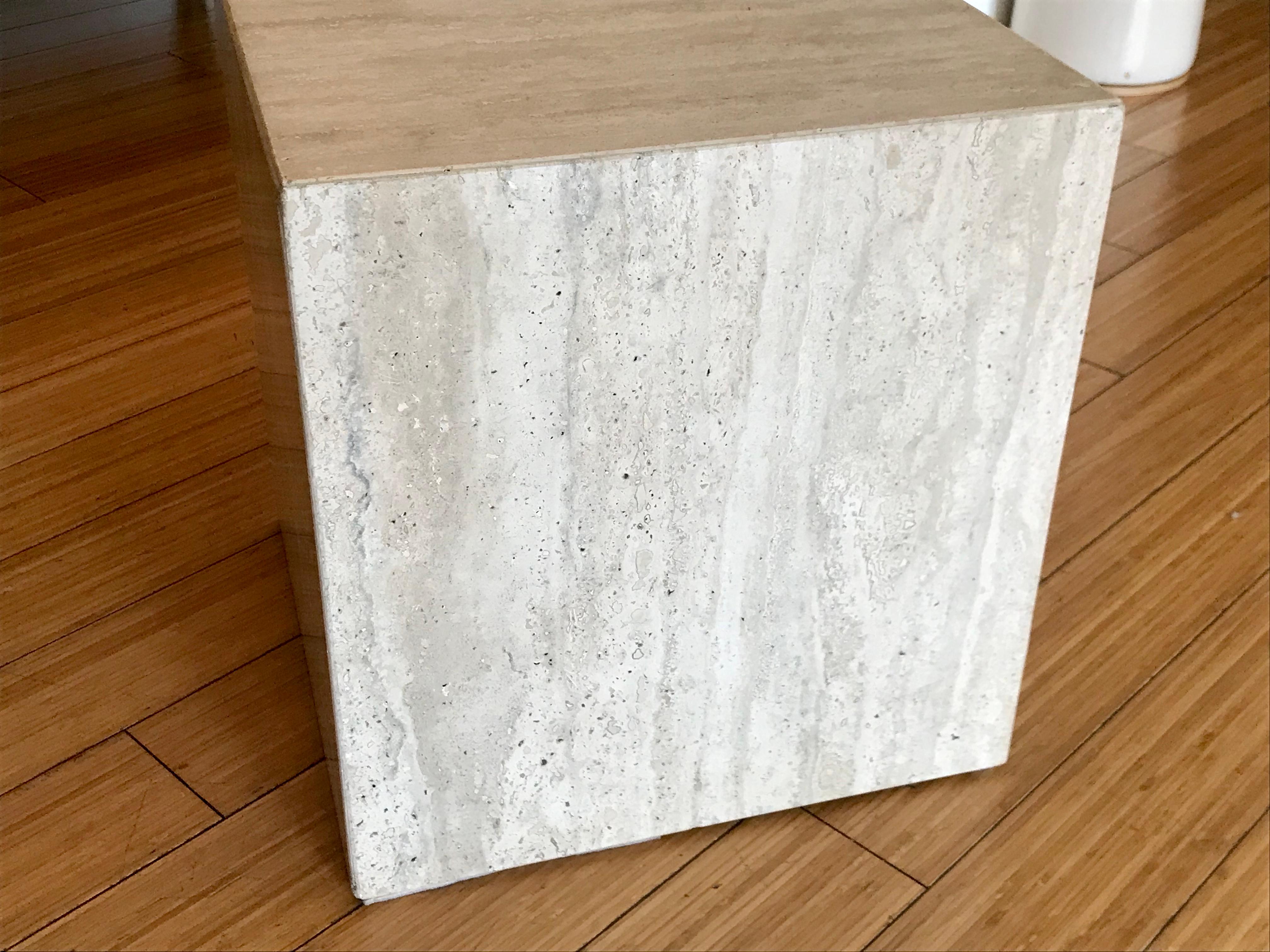 Pair of Travertine Marble Pedestal Tables, 1980's 3