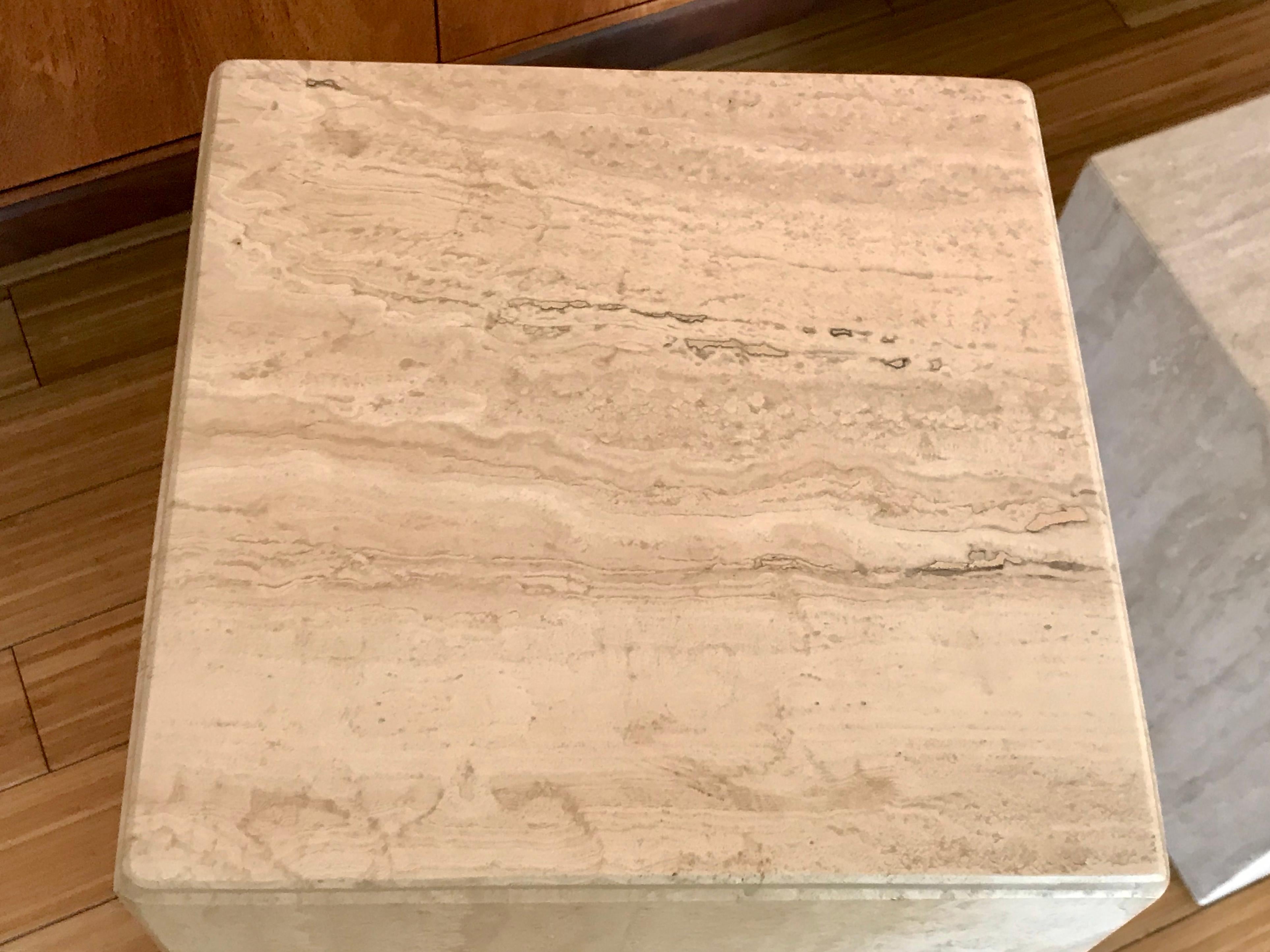 20th Century Pair of Travertine Marble Pedestal Tables, 1980's