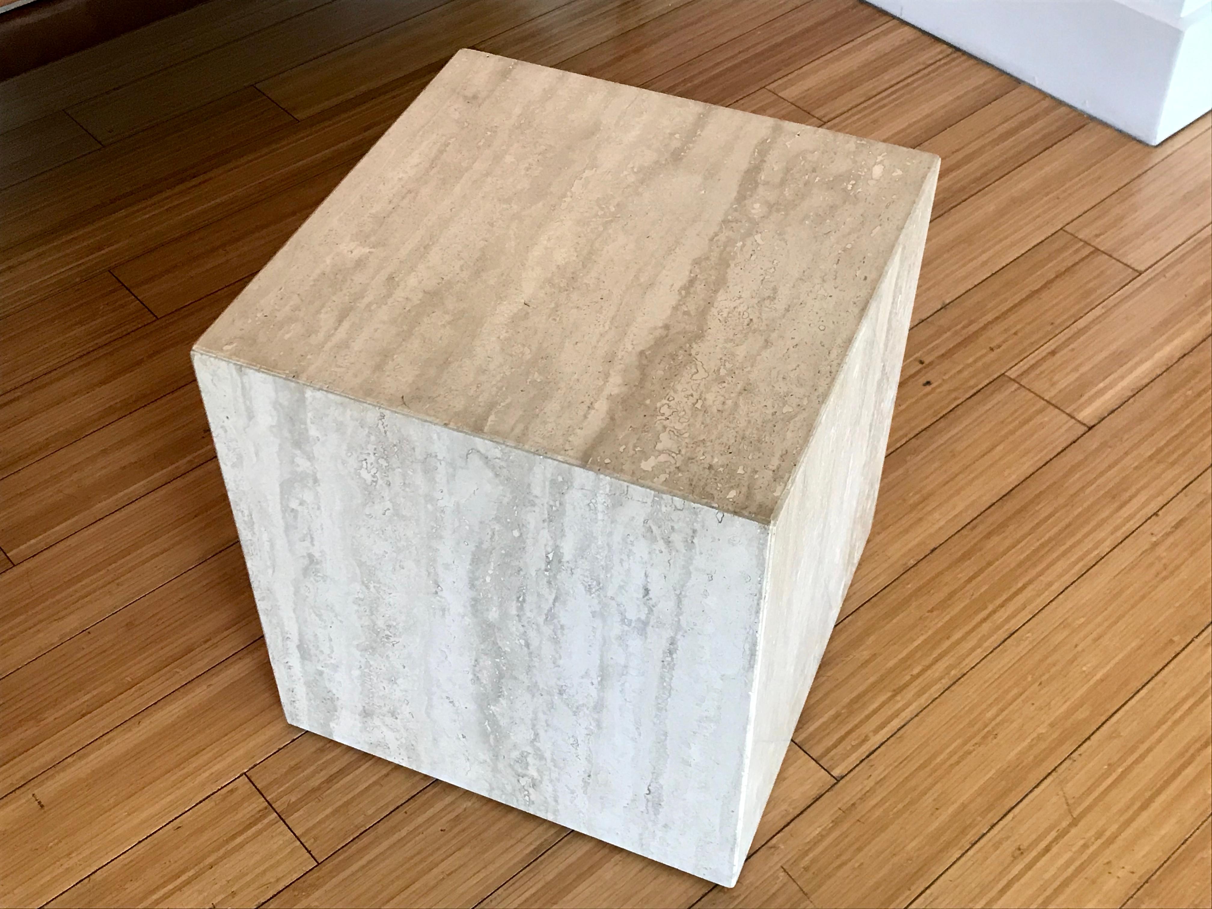 Pair of Travertine Marble Pedestal Tables, 1980's 1