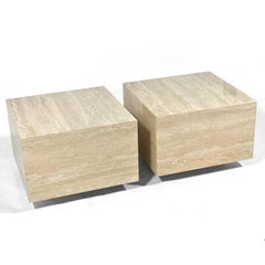 Pair of Travertine Modernist Side Tables