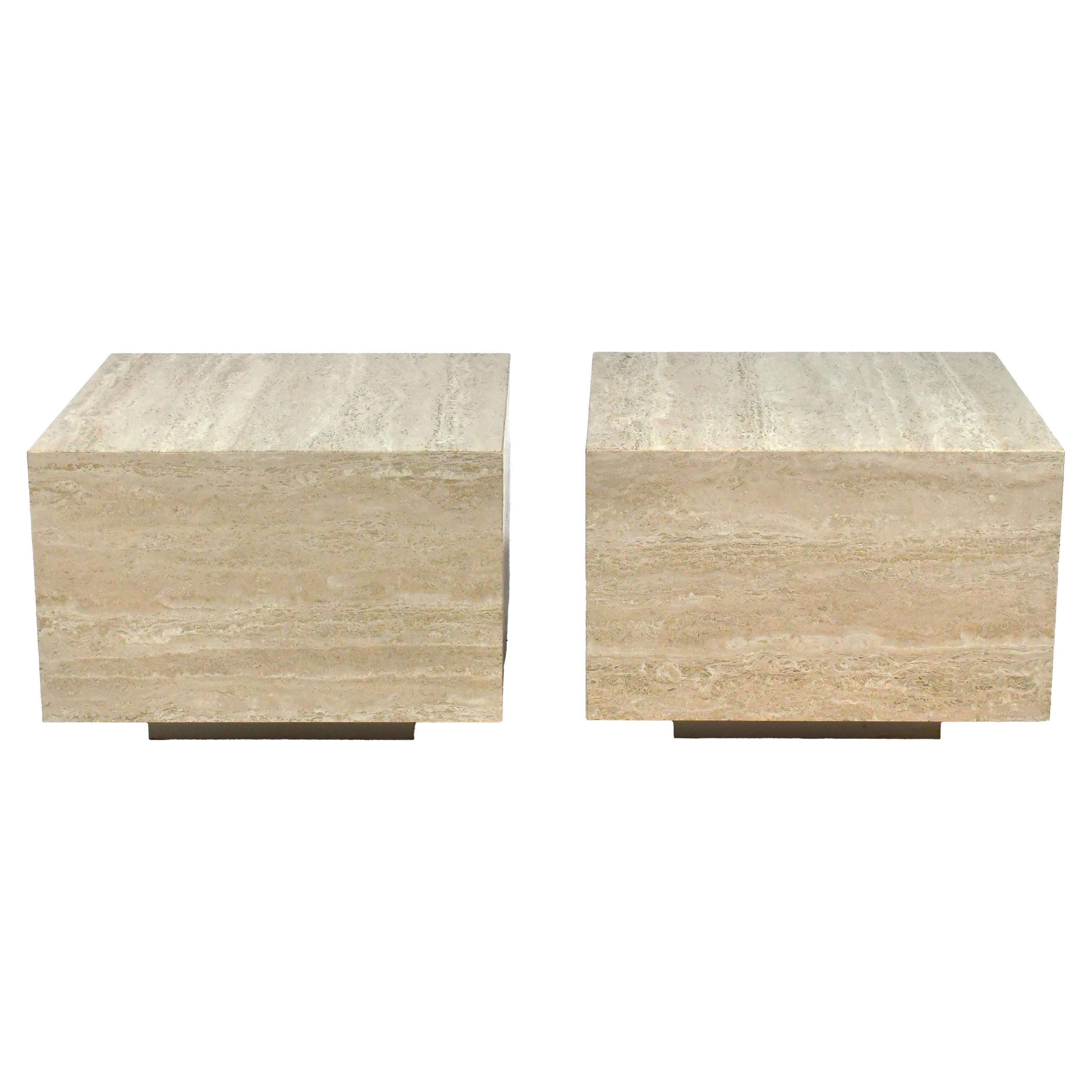Pair of Travertine Modernist Side Tables
