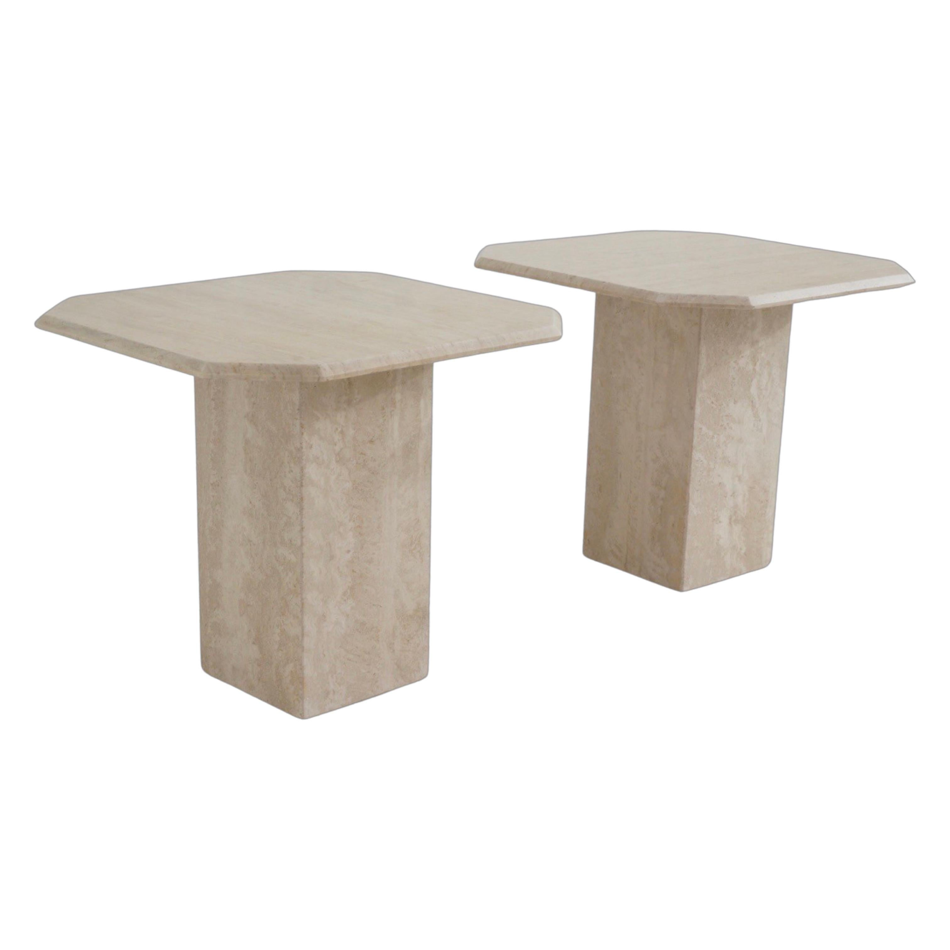 Late 20th Century Pair of Travertine Pedestal Side Tables, 1980s