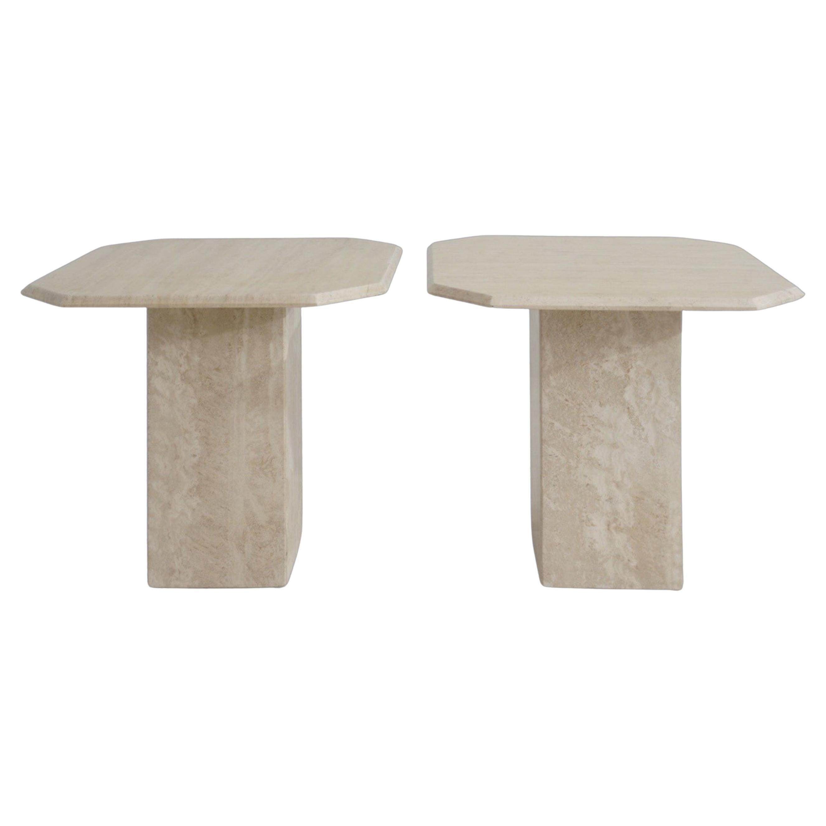 Pair of Travertine Pedestal Side Tables, 1980s For Sale