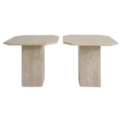Retro Pair of Travertine Pedestal Side Tables, 1980s