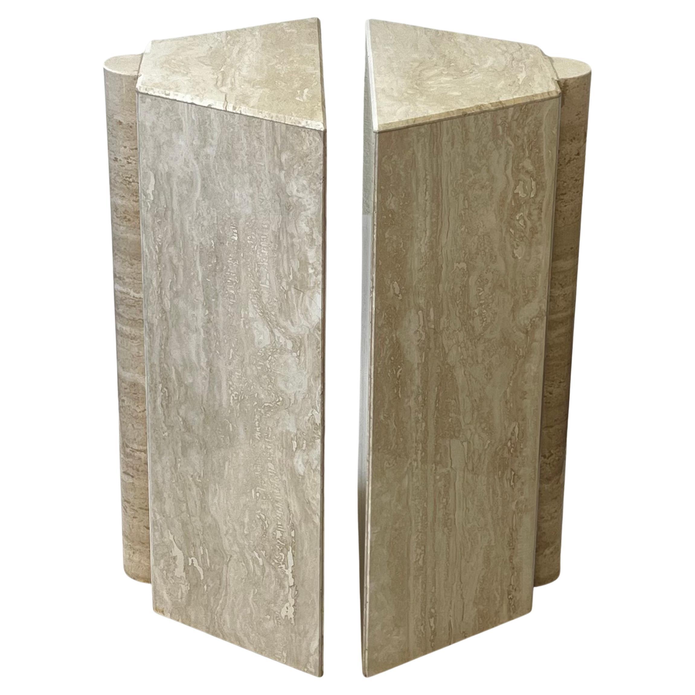 Pareja de bases de mesa de comedor postmodernas de travertino Pedestales