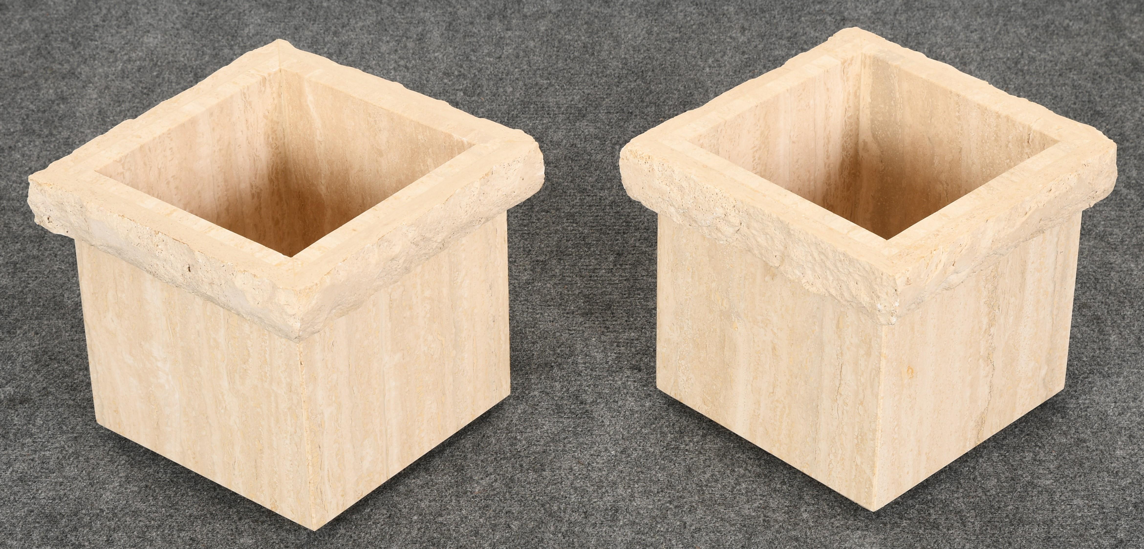Pair of Travertine Roche Bobois Style Marble Planters, 1970s 1