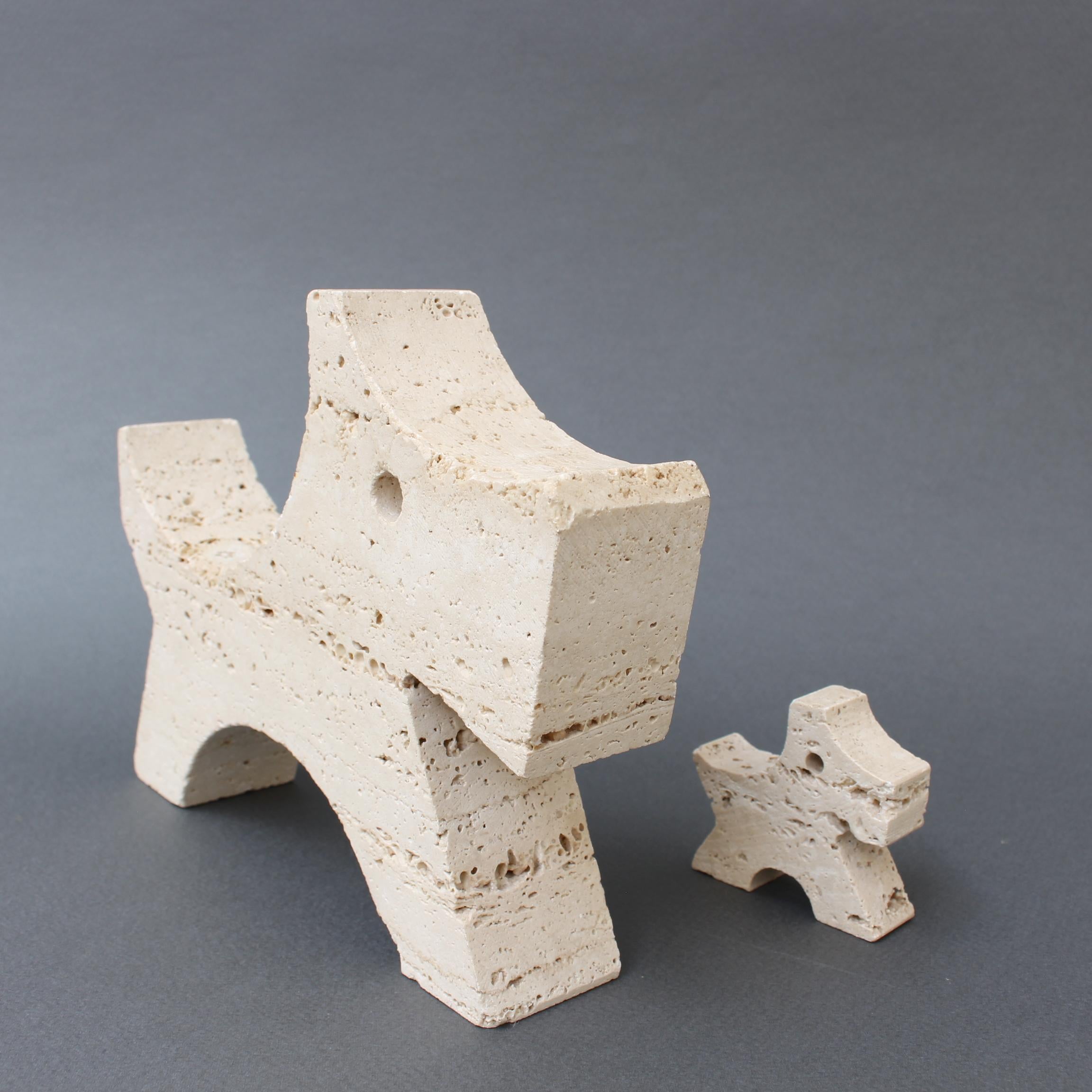 Mid-Century Modern Pair of Travertine Scottish Terrier Desk Sculptures by Fratelli Mannelli