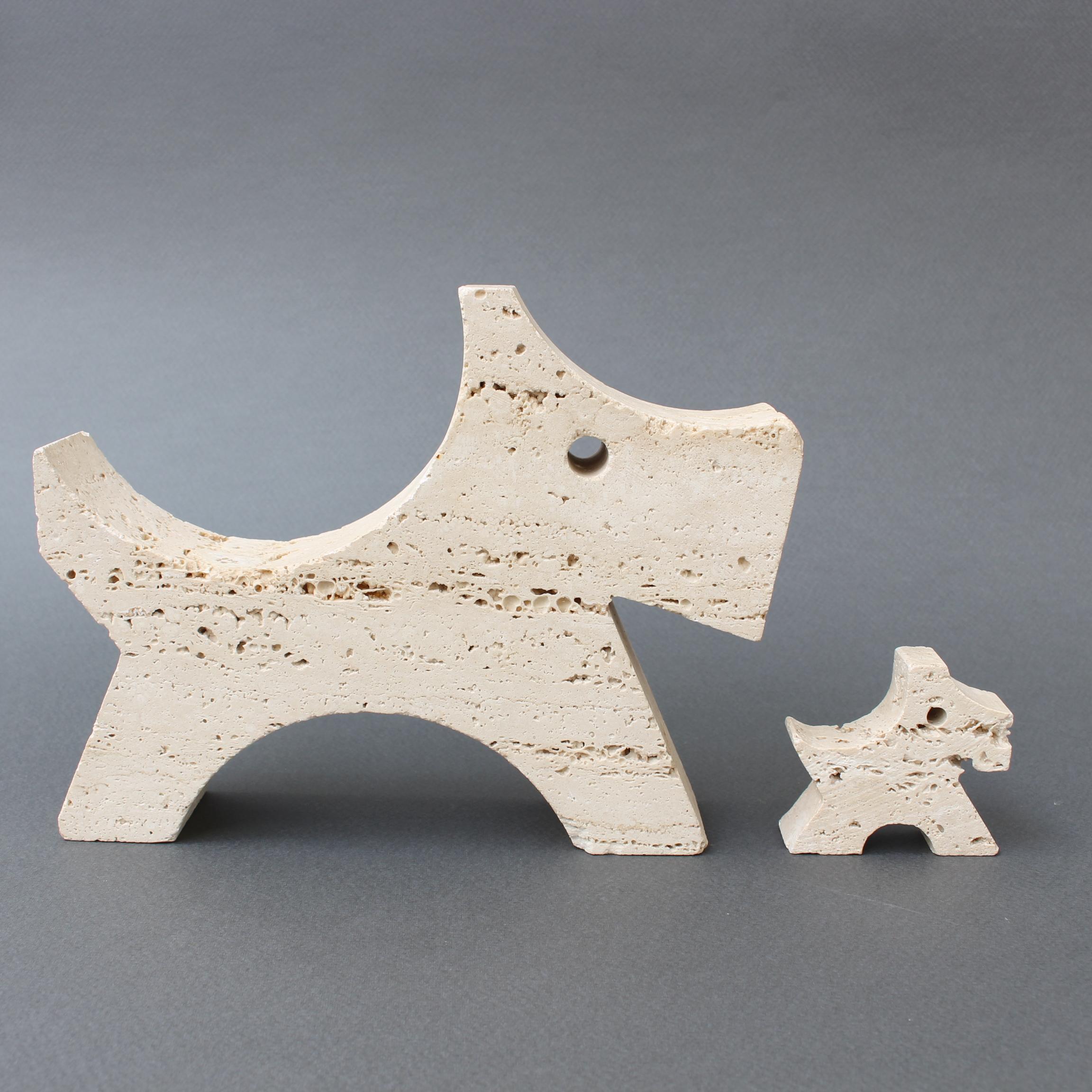 Italian Pair of Travertine Scottish Terrier Desk Sculptures by Fratelli Mannelli