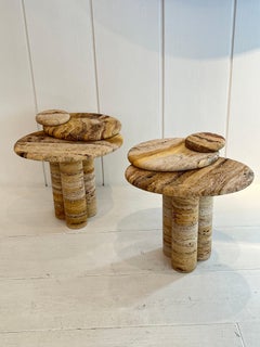 Pair of Travertine Side Tables by Jean Frederic Bourdier