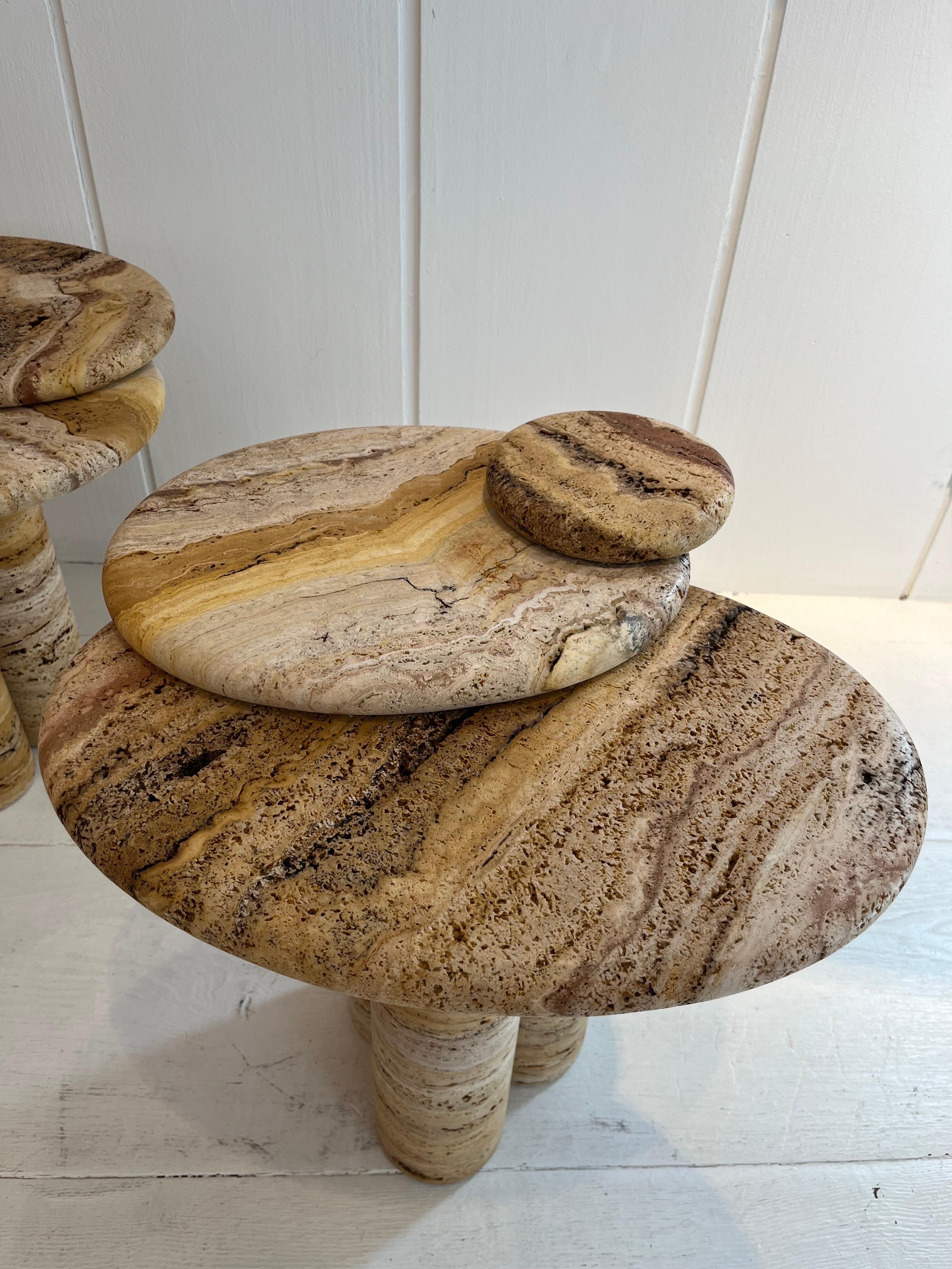 Modern Pair of Travertine Side Tables by Jean Frederic Bourdier For Sale