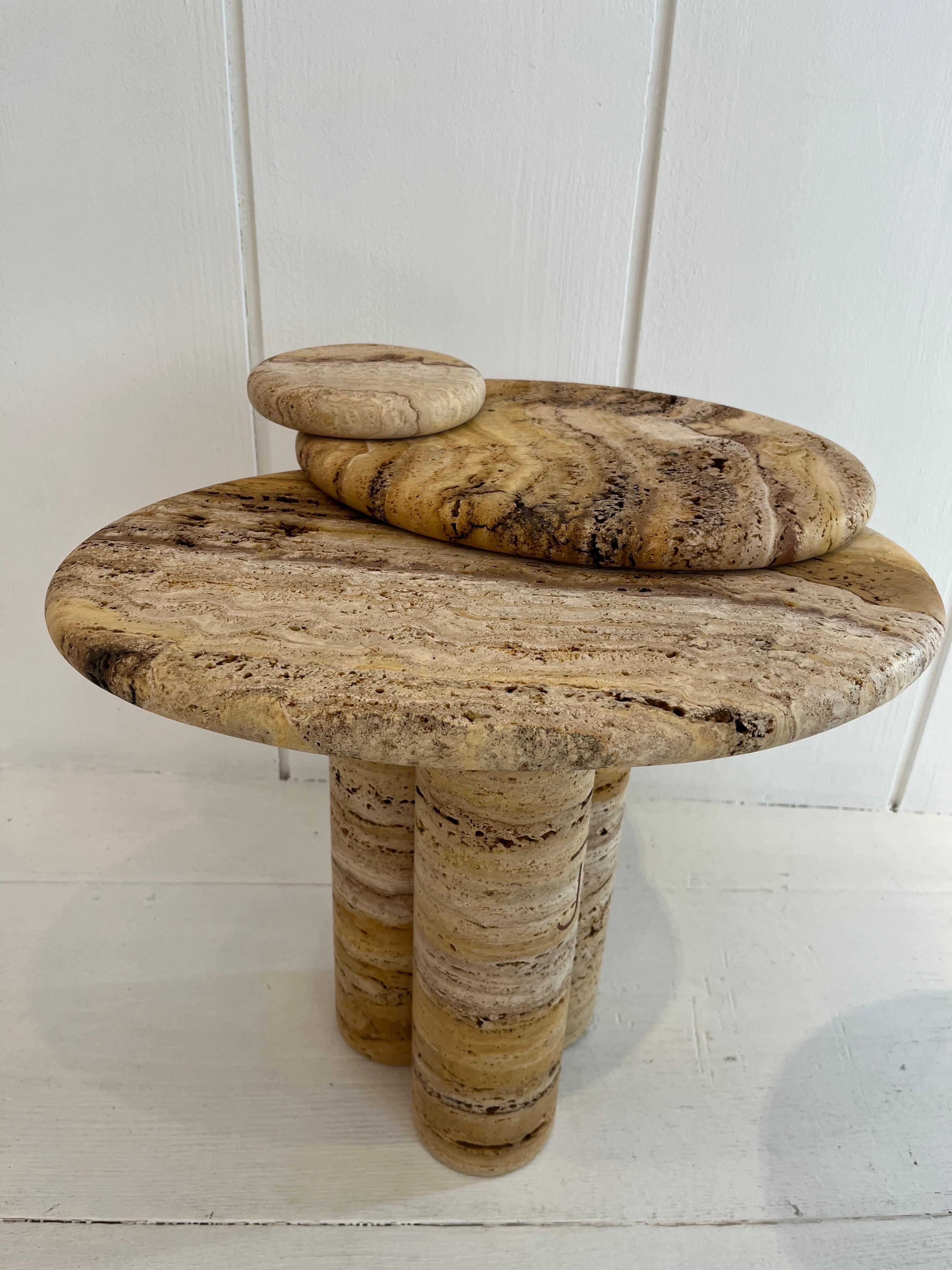 French Pair of Travertine Side Tables by Jean Frederic Bourdier For Sale