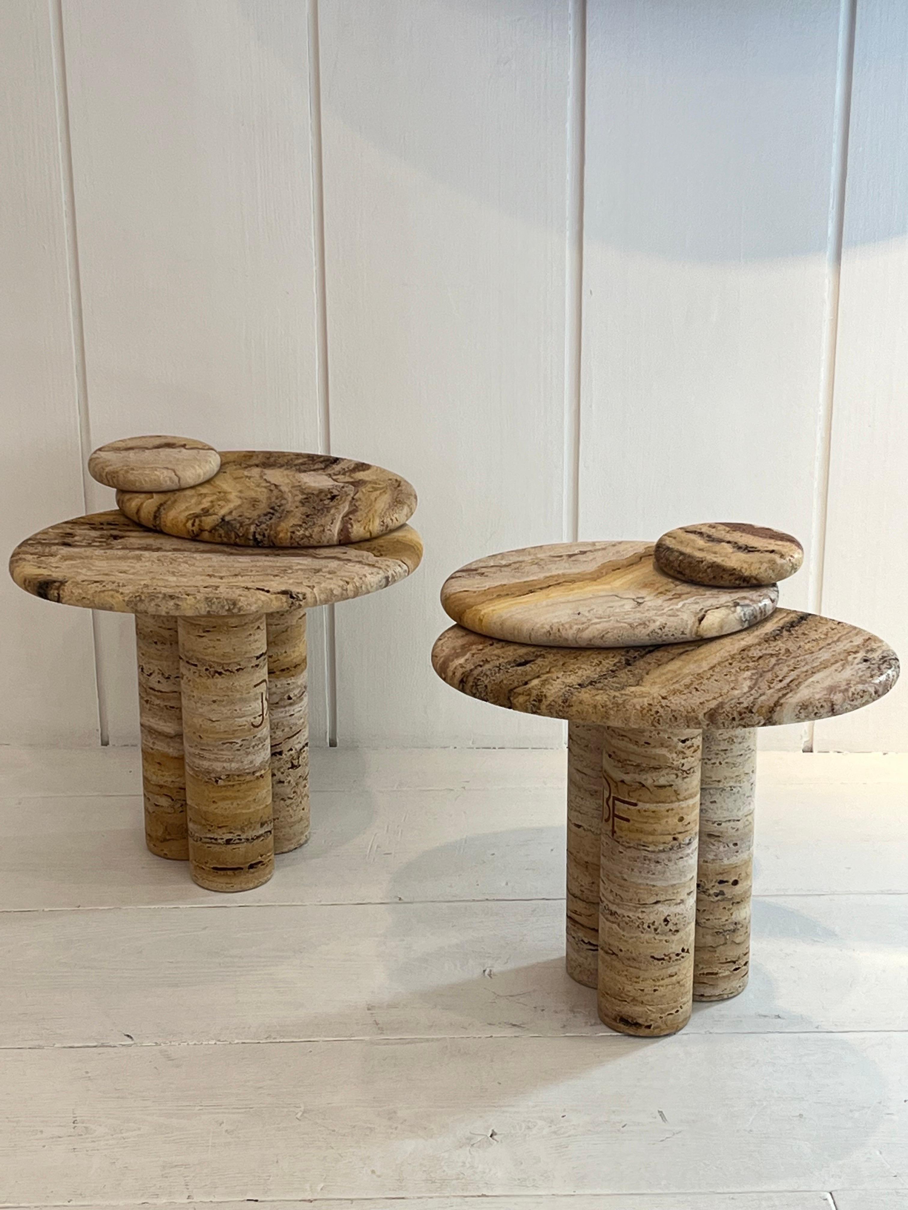 Pair of Travertine Side Tables by Jean Frederic Bourdier In Excellent Condition For Sale In Saint-Ouen, FR
