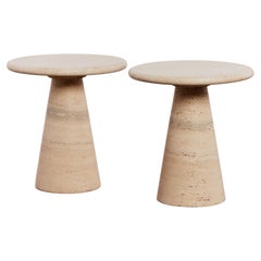Pair of Travertine Side Tables in the Style of Mangiarotti