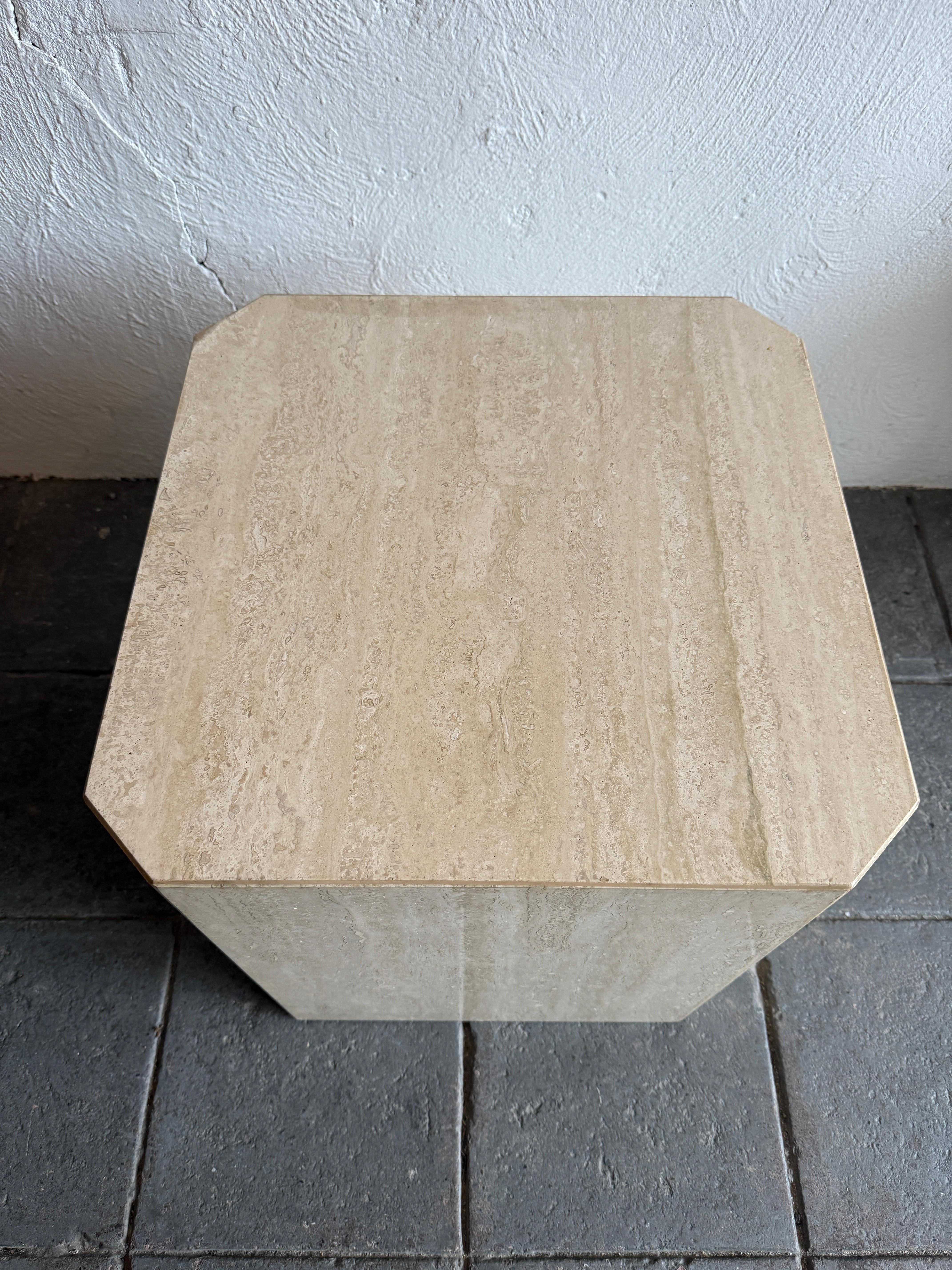 Pair of Travertine Square Post Modern Cube side or end tables. Beautiful Stone 
 cube table all solid Travertine hollow inside. Great condition. Listing is for (2) Tables (1) pair. 

Local Pick up available  in Brooklyn NYC or Kingston NY - Message