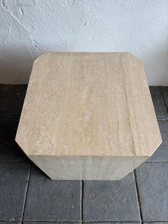 Pair of Travertine Square Cube Post Modern side end tables nightstands