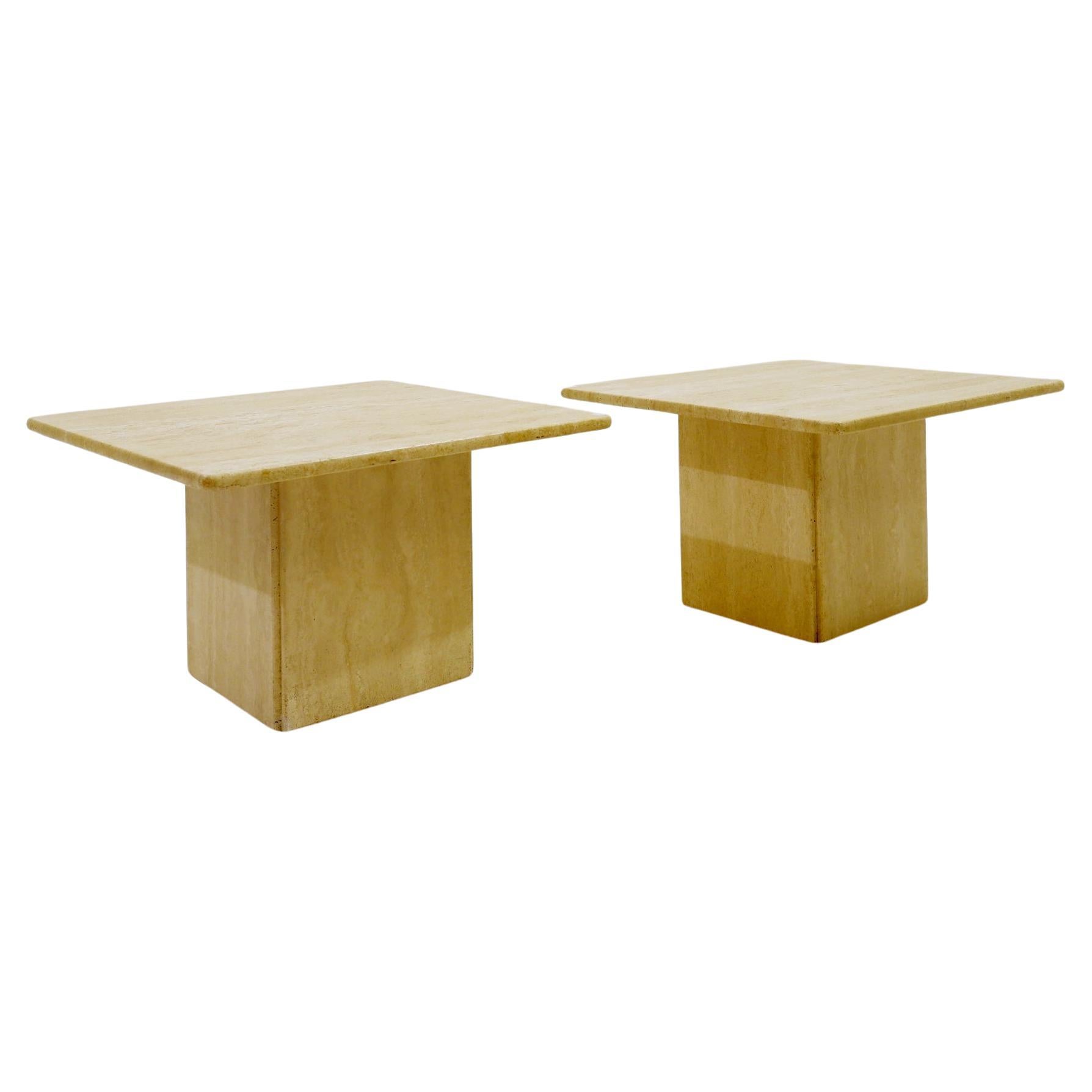 Pair Of Travertine Square Side End Tables 1980s For Sale at 1stDibs