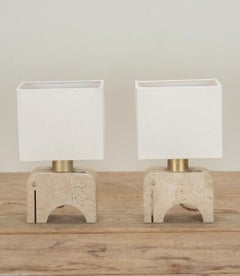 Pair of Travertine Table Lamps by Fratelli Manelli, 1970s