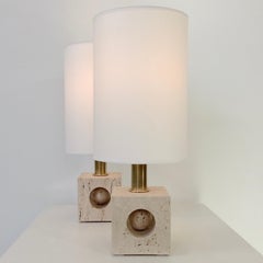 Paire de lampes de bureau en travertin de Giuliano Cesari, vers 1970, Italie