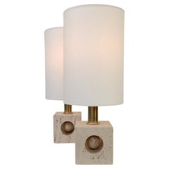Pair of Travertine Table Lamps by Giuliano Cesari, circa 1970, Italy