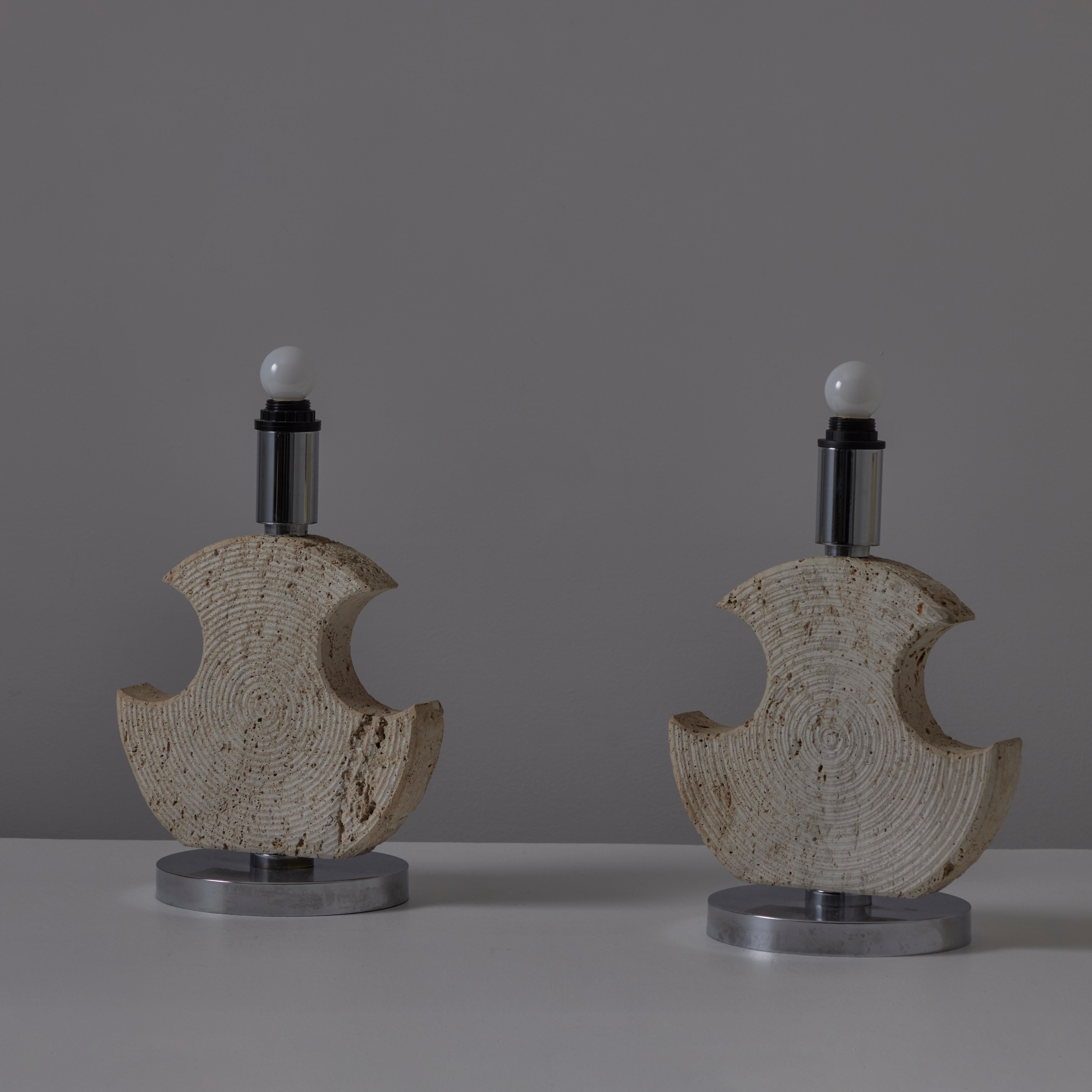 Pair of Travertine Table Lamps by Studio CE. VA Milan For Sale 4