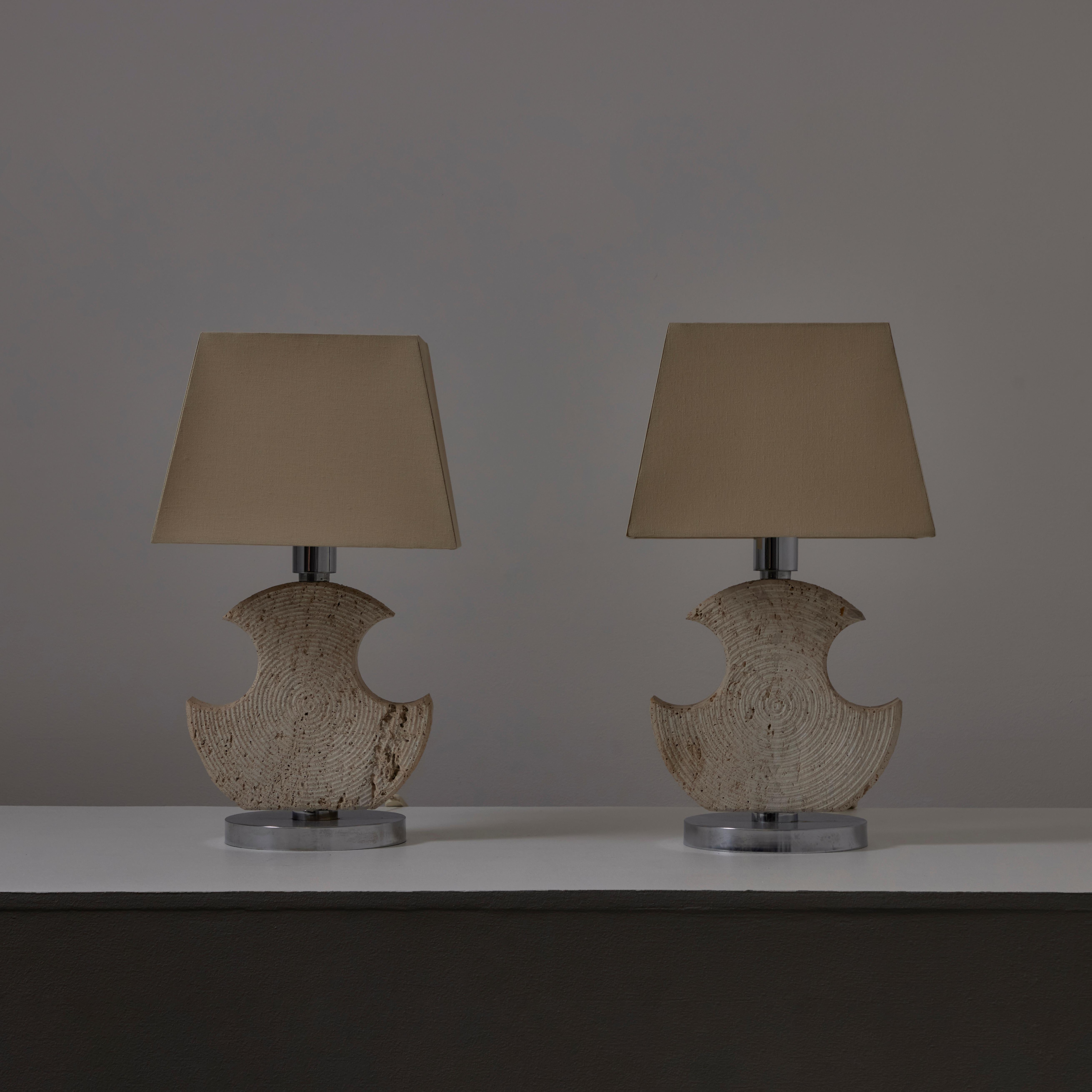 Mid-Century Modern Pair of Travertine Table Lamps by Studio CE. VA Milan For Sale