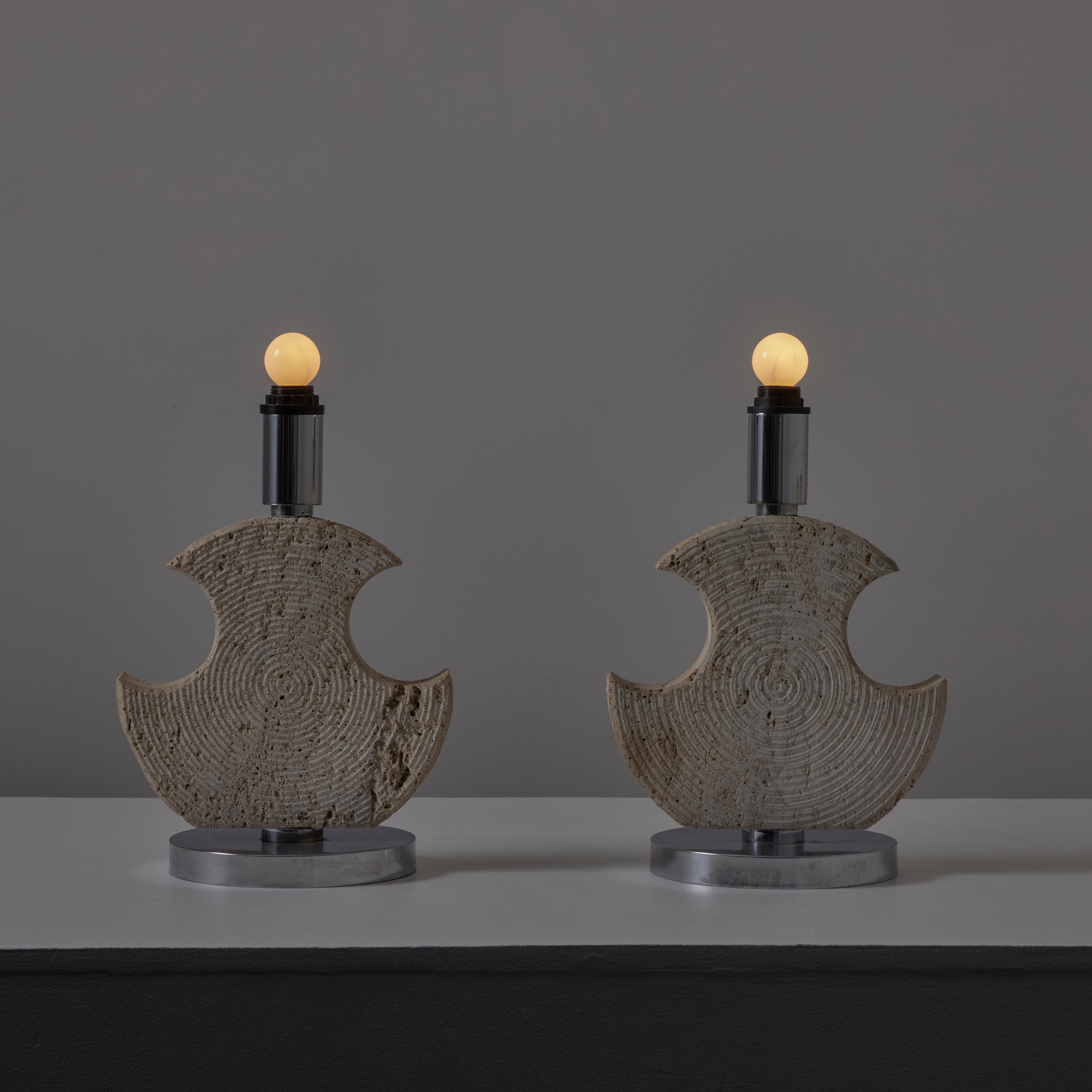 Italian Pair of Travertine Table Lamps by Studio CE. VA Milan For Sale