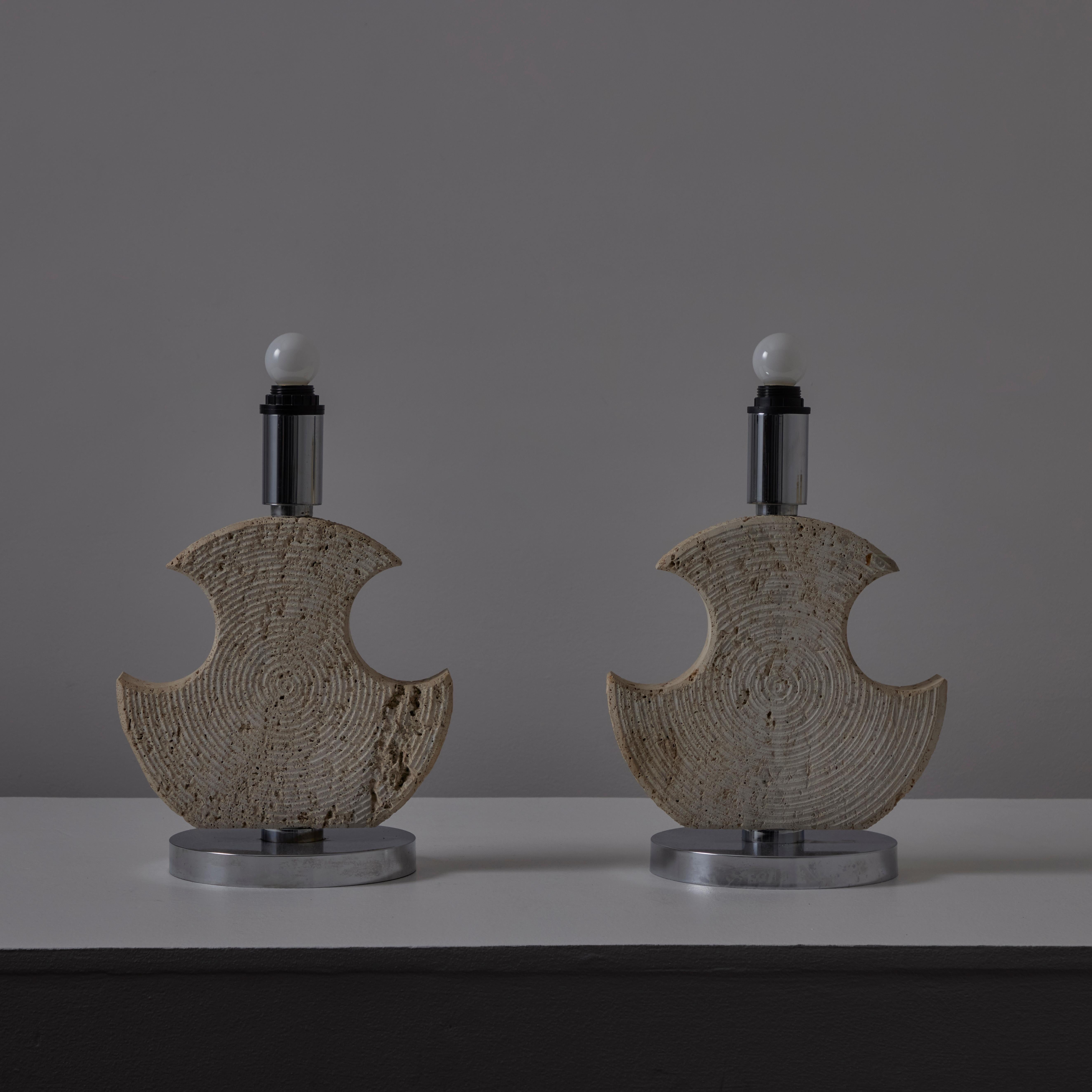 Polished Pair of Travertine Table Lamps by Studio CE. VA Milan For Sale
