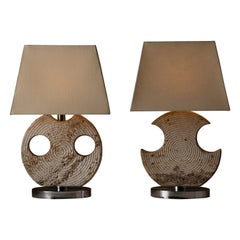 Pair of Travertine Table Lamps by Studio CE. VA Milan