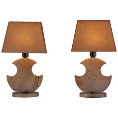 Paire de lampes de bureau en travertin par Studio CE. VA Milan