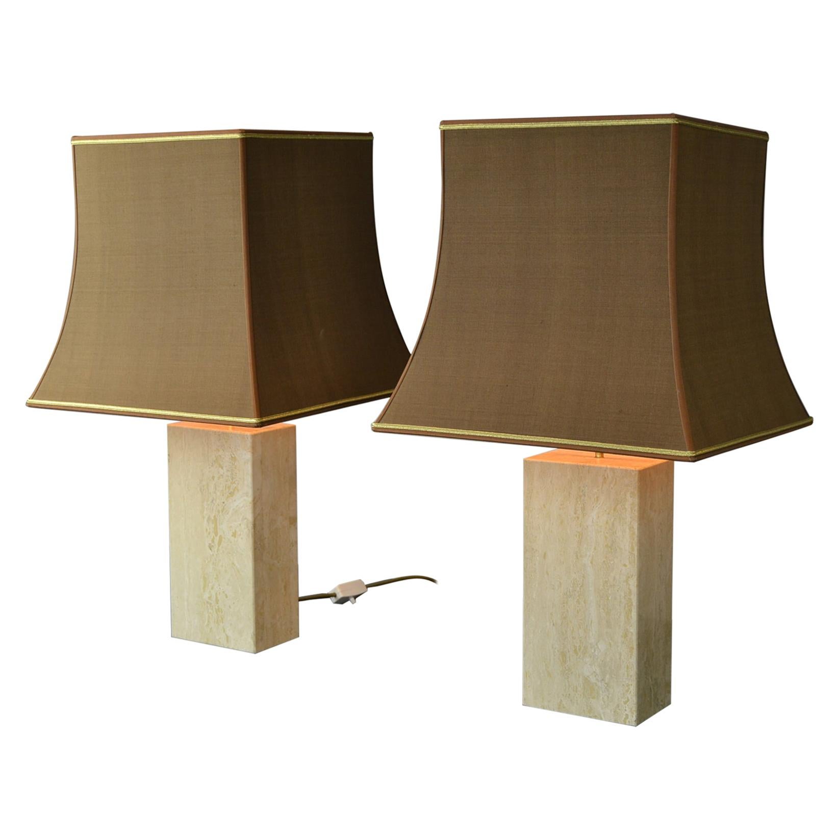 Pair of Travertine Table Lamps, Europe, 1970s