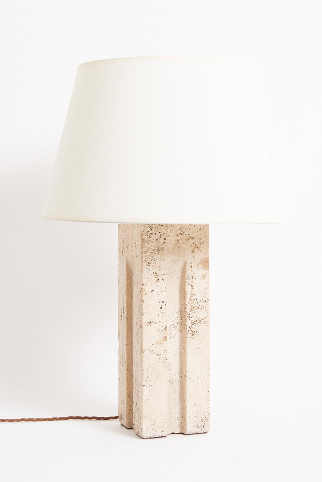 Mid-Century Modern Pair of Travertine Table Lamps For Sale