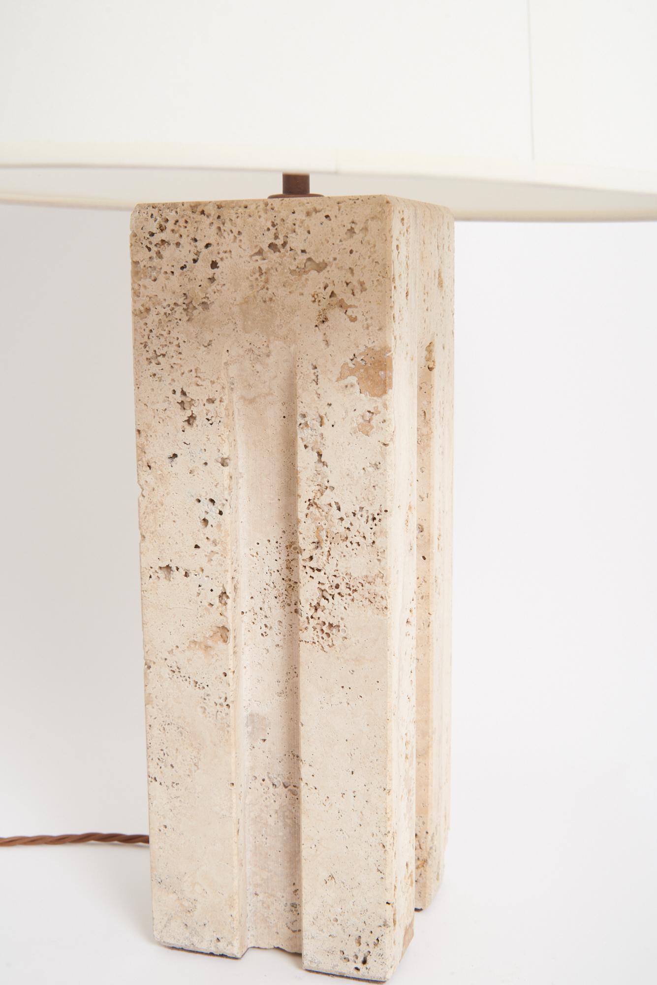 Pair of Travertine Table Lamps For Sale 1
