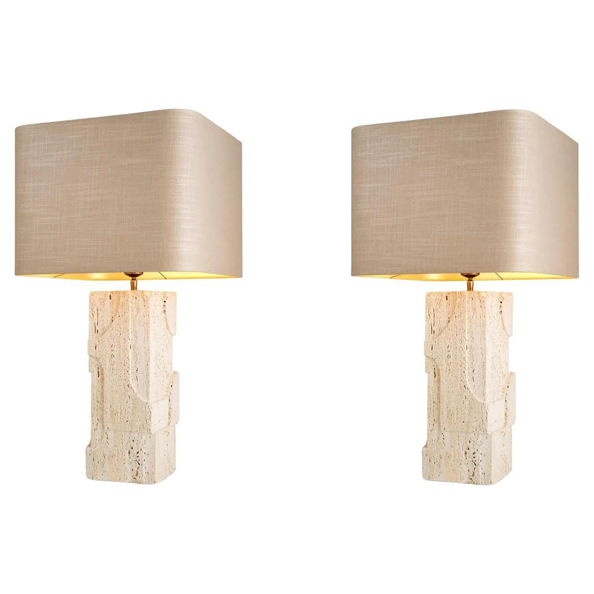 Pair of Travertine Table Lamps, the Perfect Addition to Any Luxurious Interior. For Sale