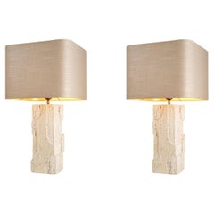 Pair of Travertine Table Lamps, the Perfect Addition to Any Luxurious Interior.