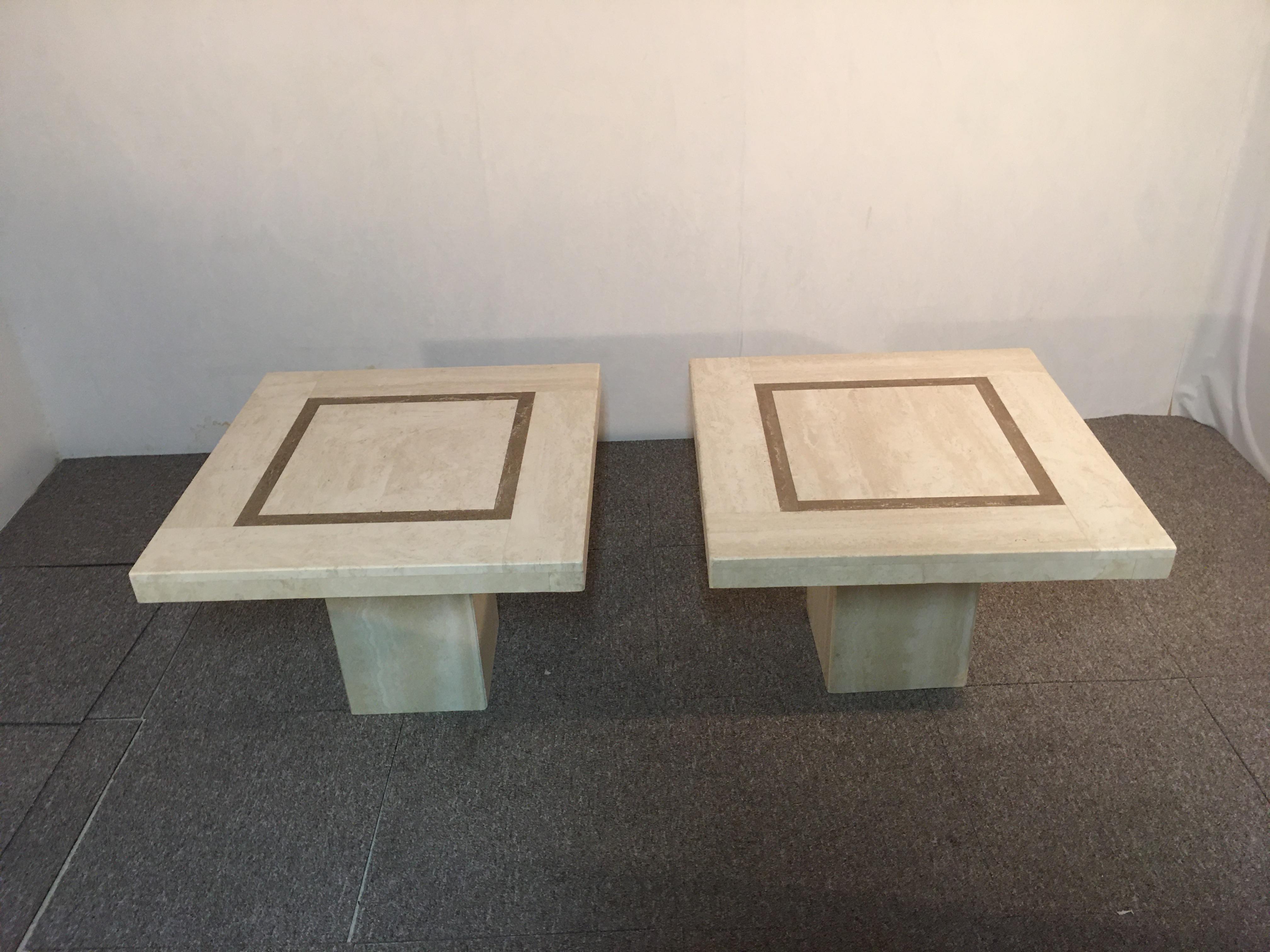 Pair of Travertine Tables, 1980, Italy, C.I.M For Sale 5