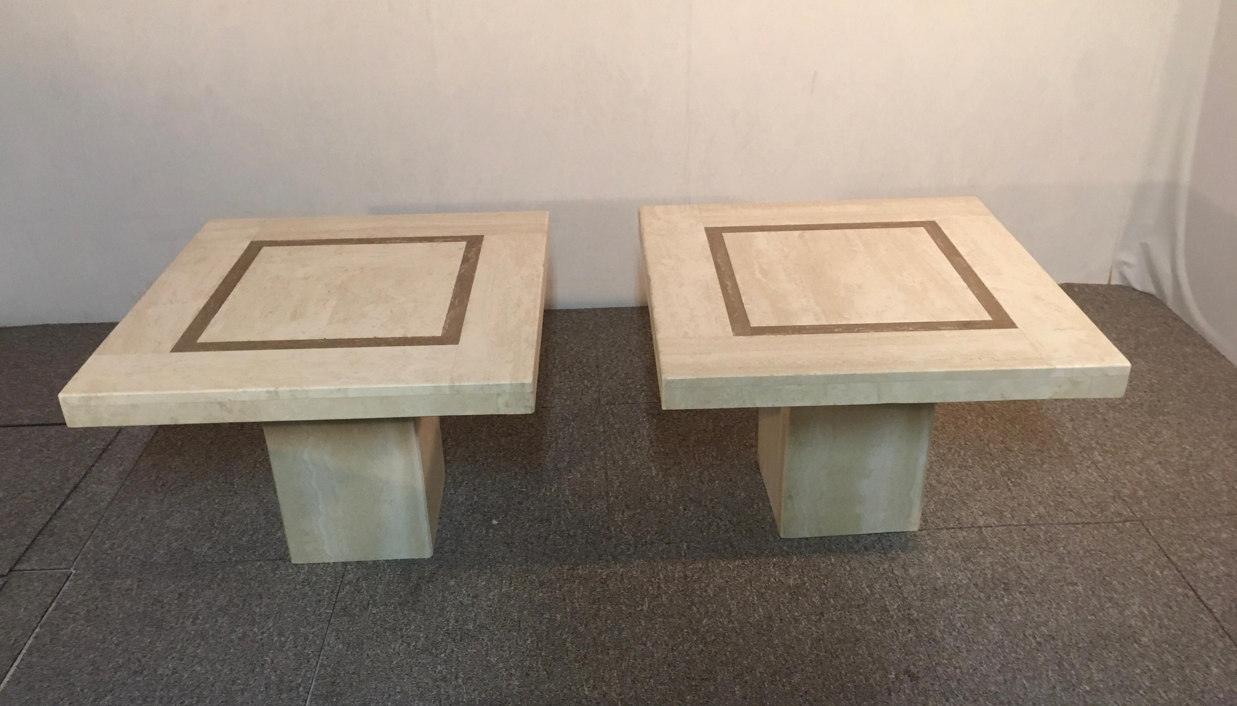 Other Pair of Travertine Tables, 1980, Italy, C.I.M For Sale