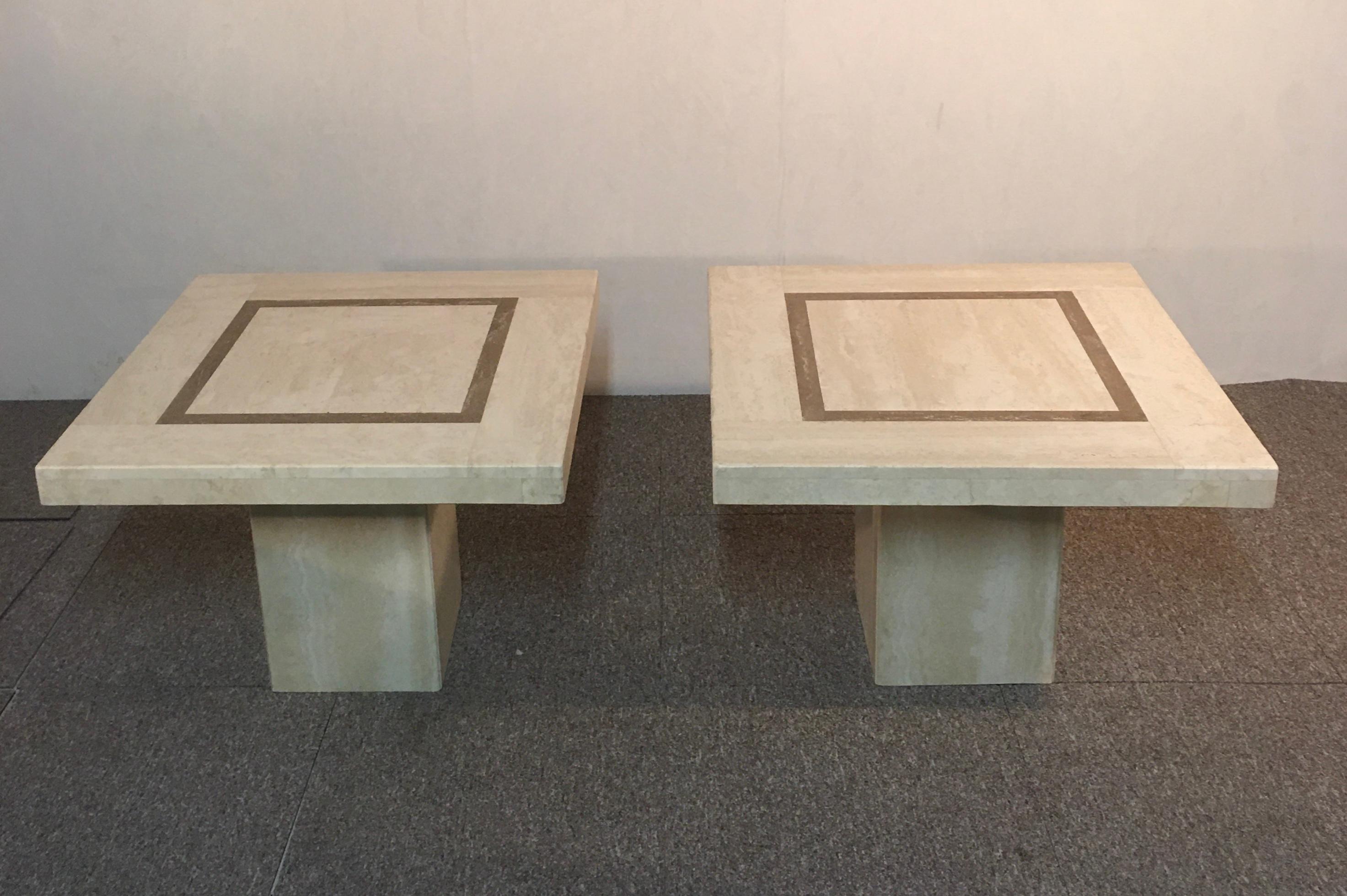 Italian Pair of Travertine Tables, 1980, Italy, C.I.M For Sale