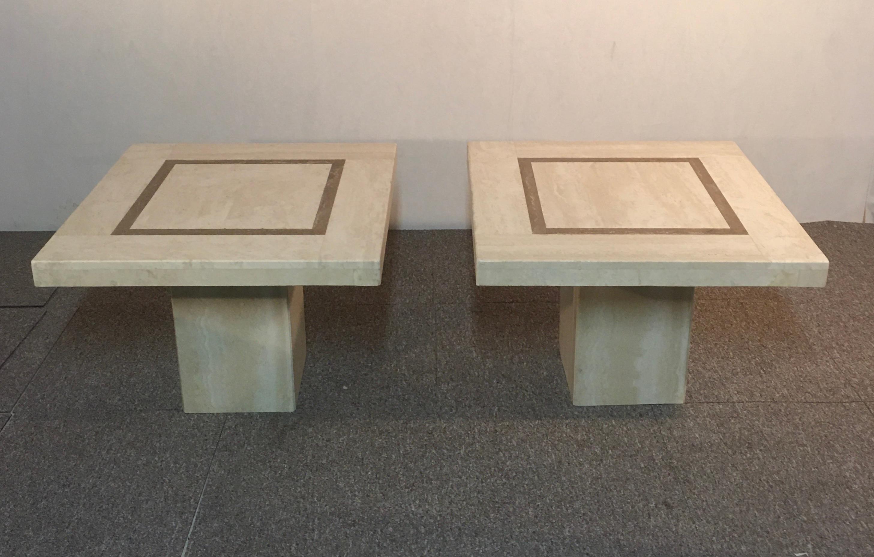 Hand-Crafted Pair of Travertine Tables, 1980, Italy, C.I.M For Sale