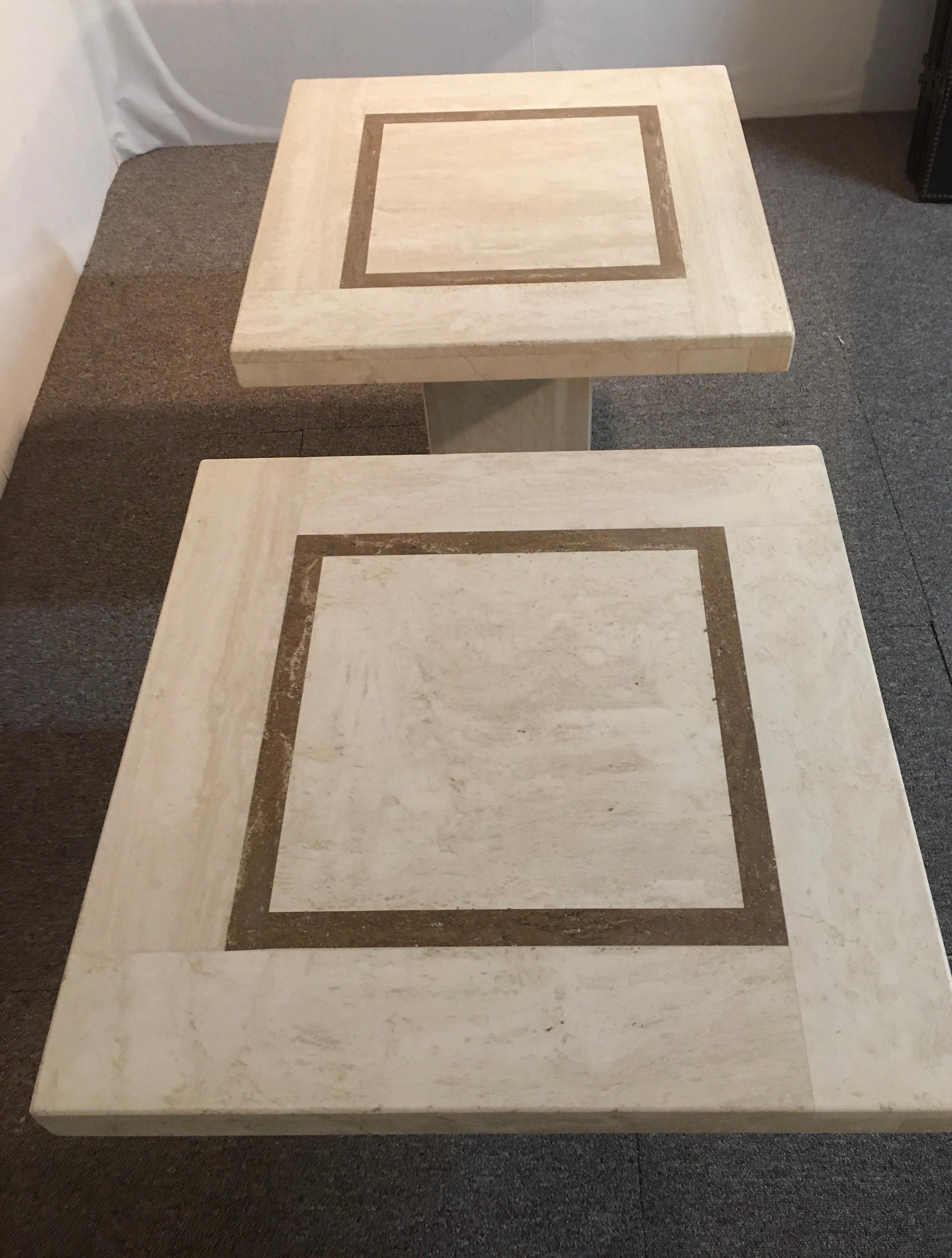 Pair of Travertine Tables, 1980, Italy, C.I.M For Sale 1