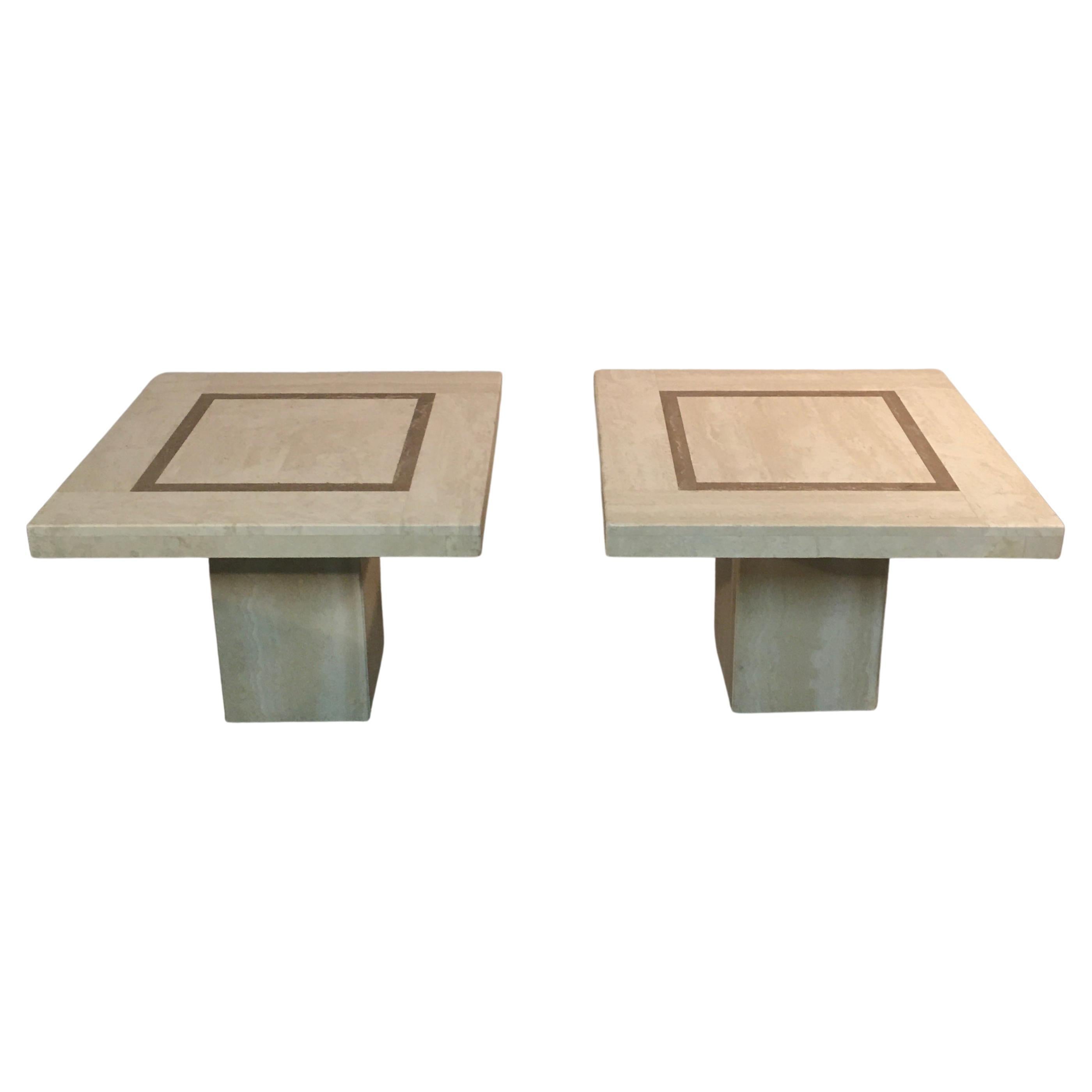 Pair of Travertine Tables, 1980, Italy, C.I.M For Sale