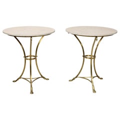 Pair of Travertine Top and Brass Gueridons