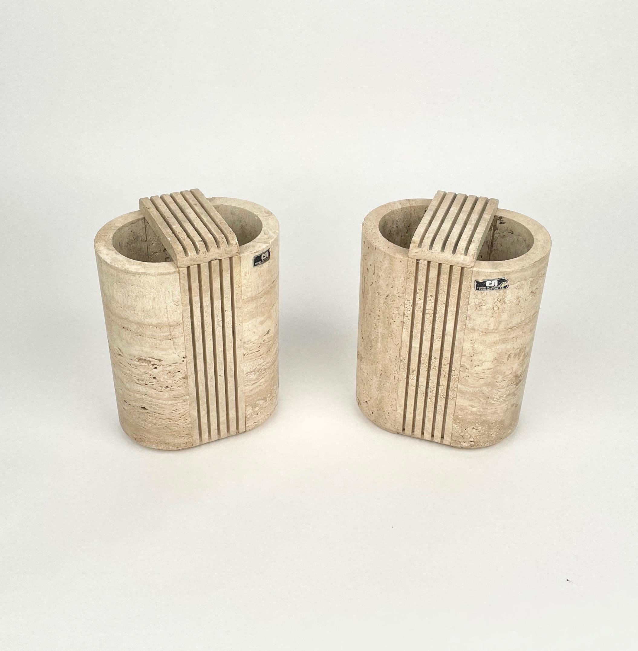 Mid-Century Modern Pair of Travertine Vase by Cerri Nestore, Italy 1970s For Sale