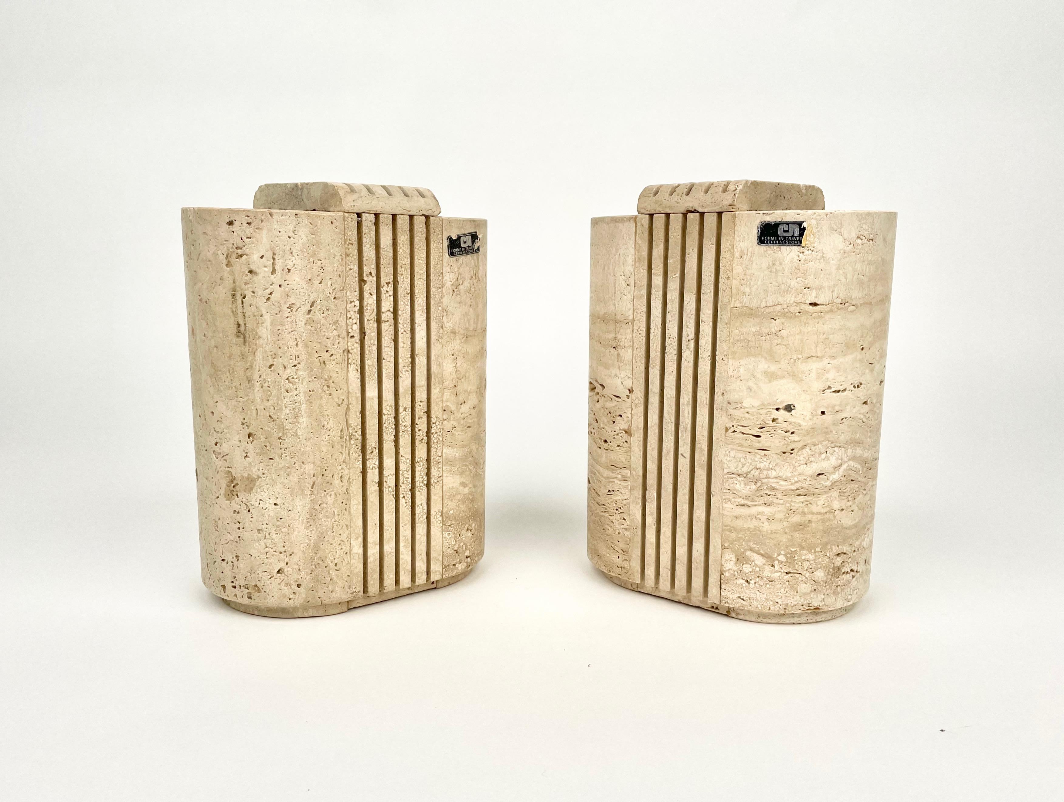 Italian Pair of Travertine Vase by Cerri Nestore, Italy 1970s For Sale