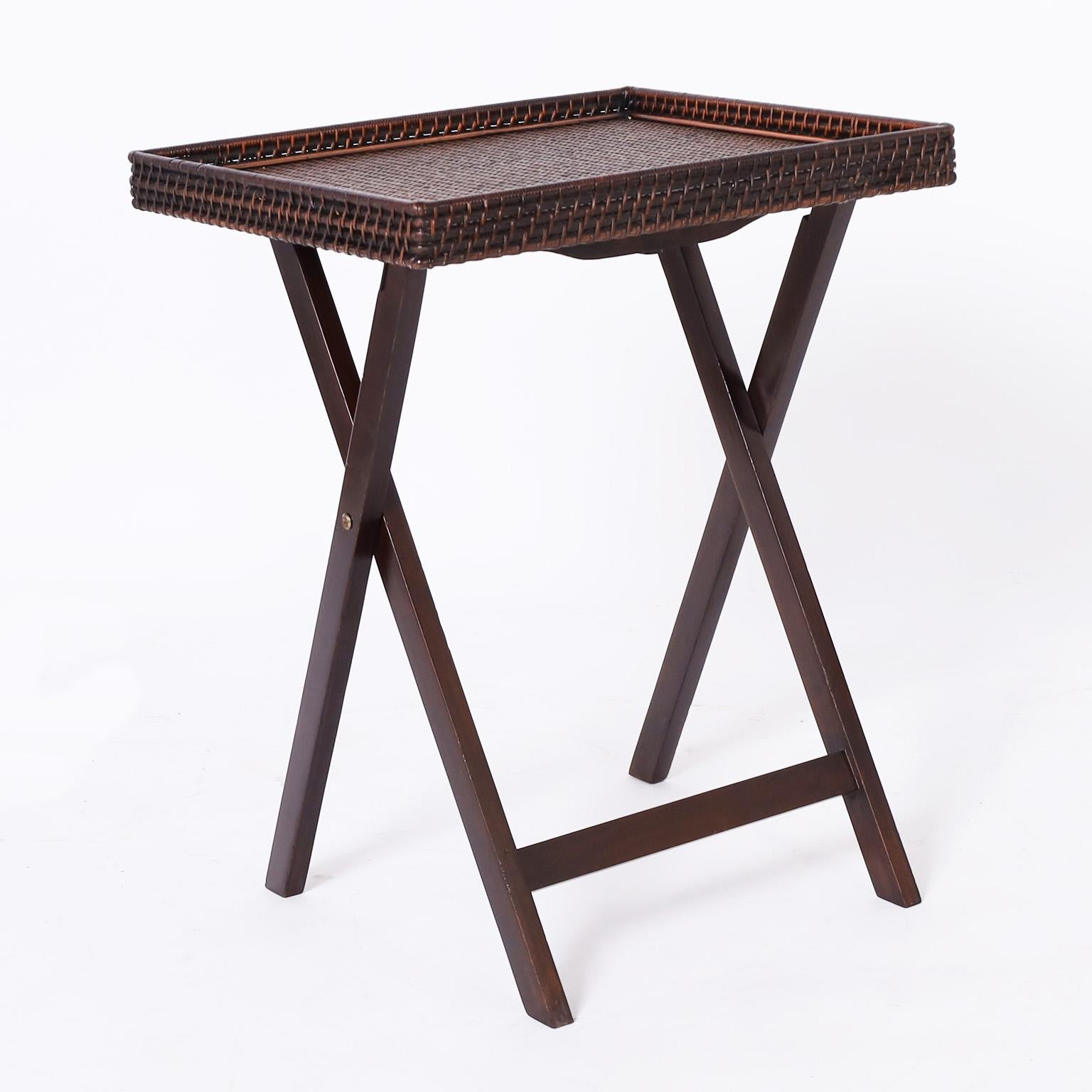 Woven Pair of Tray Tables or Stands For Sale
