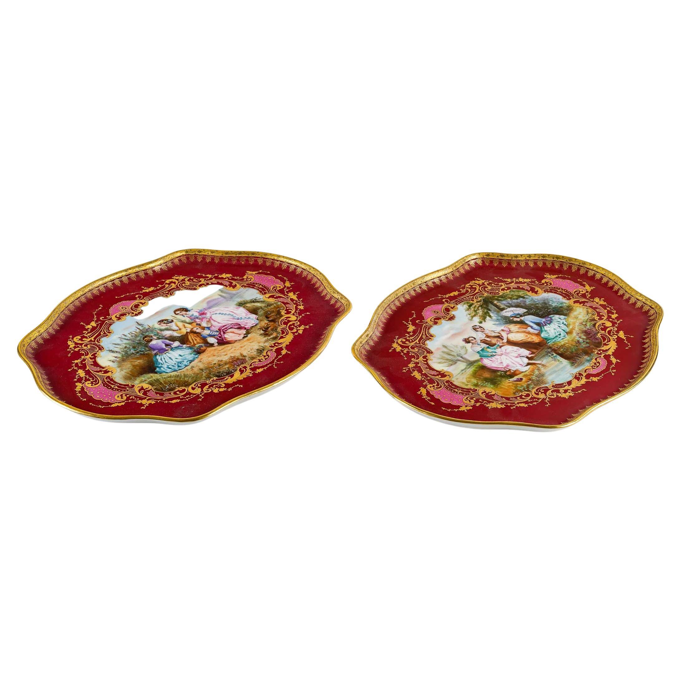 Pair of Trays in Limoge Porcelain, Early 20th Century For Sale at 1stDibs