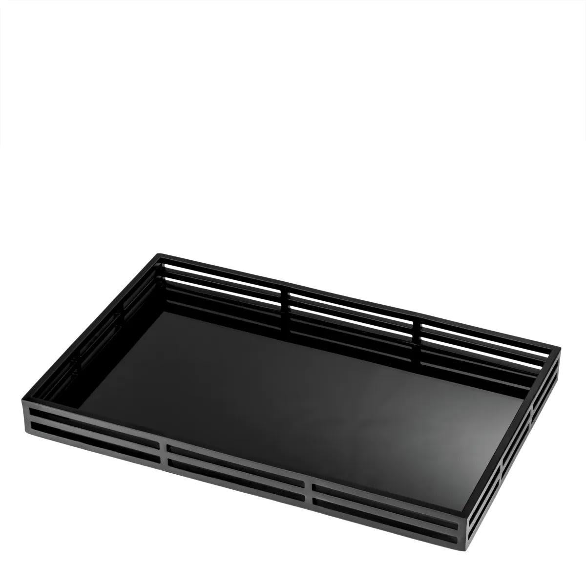 Paar Tabletts, mattschwarzes Finish, schwarzes Glas, Art-Déco-Stil. (Art déco) im Angebot