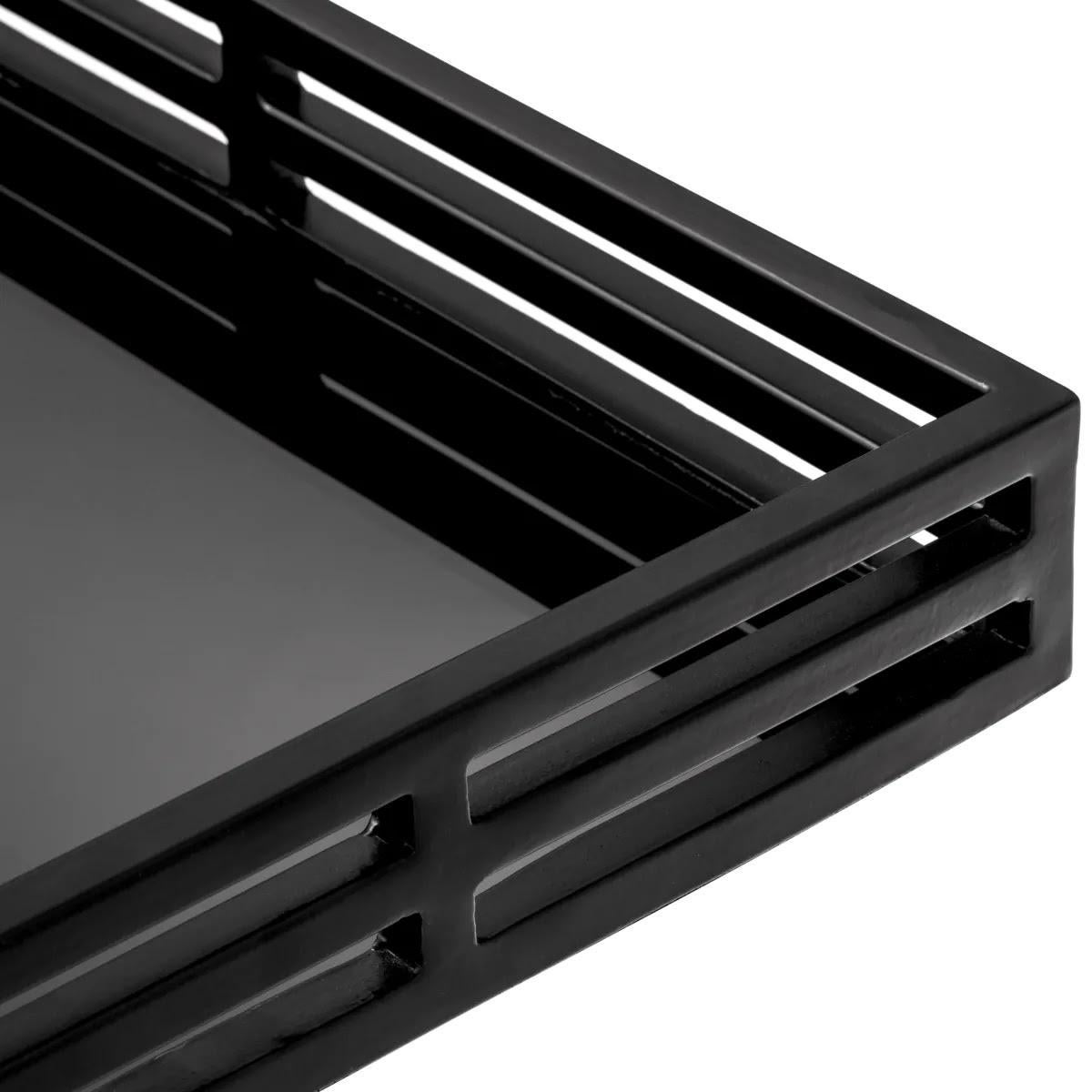 Paar Tabletts, mattschwarzes Finish, schwarzes Glas, Art-Déco-Stil. (Französisch) im Angebot